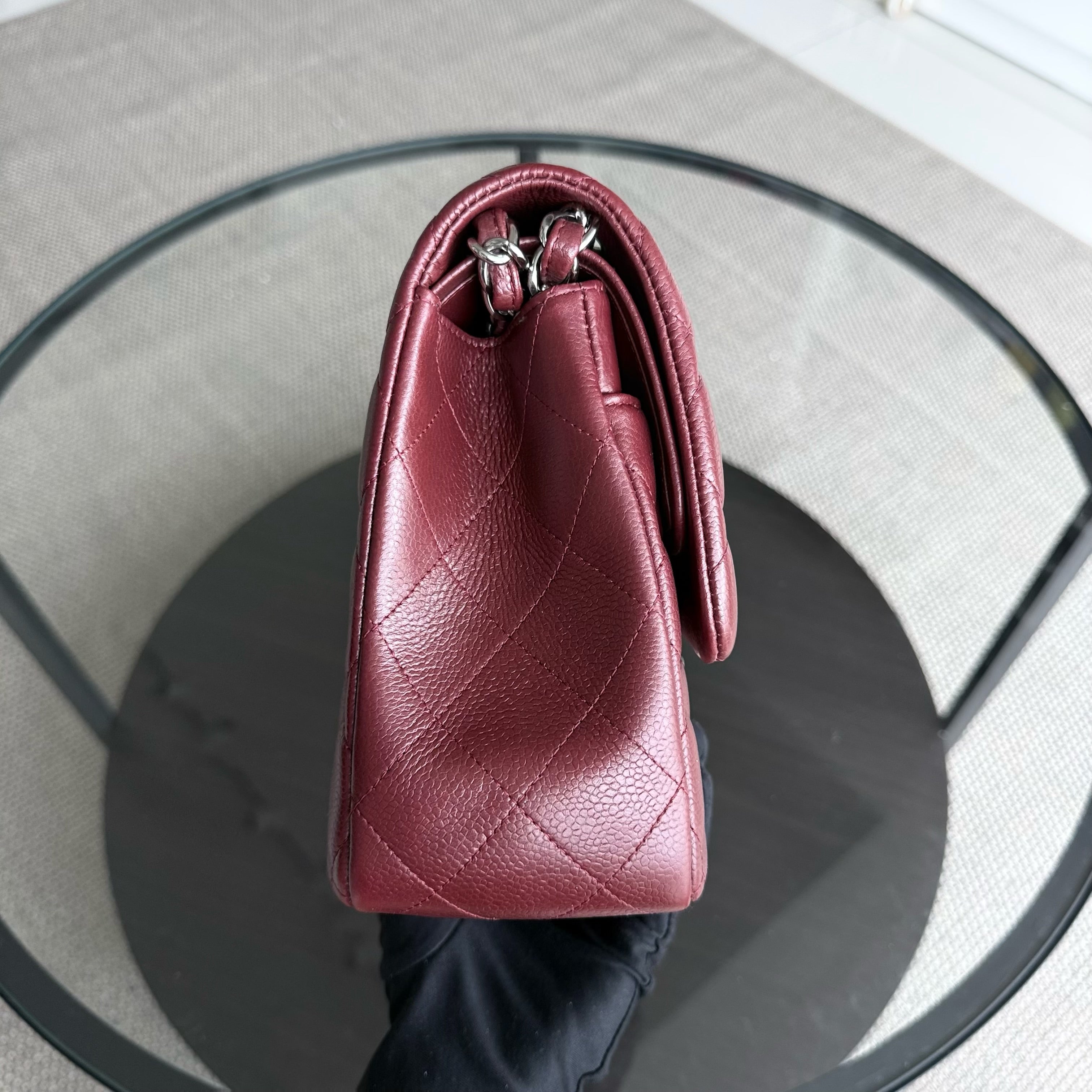 Chanel Classic Flap Jumbo - Caviar 30CM Double Flap Quilted Burgundy Gold Hardware