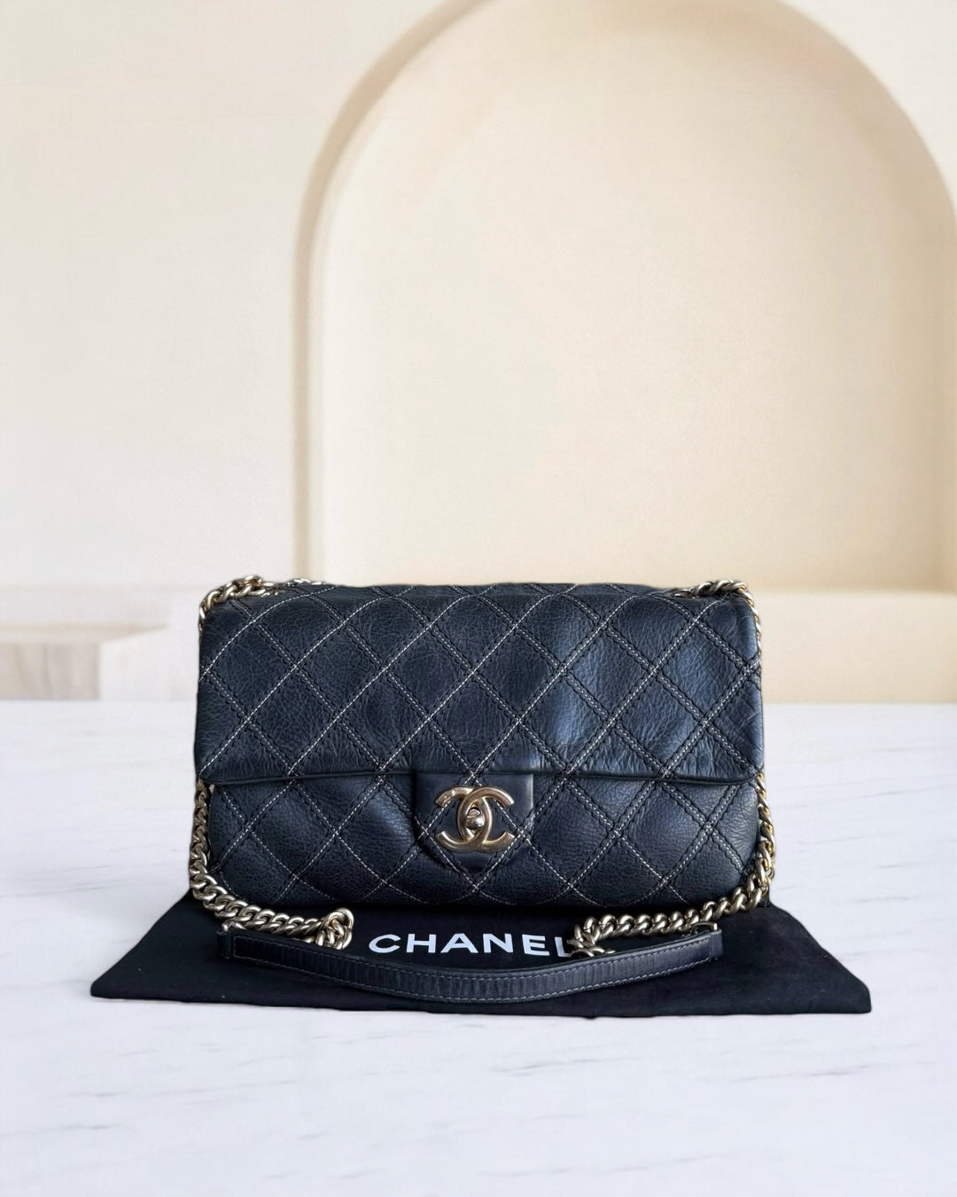 Chanel Seasonal Flap - Iridescent Stitch Quilted Leather Dark Blue Gold Hardware Series 19