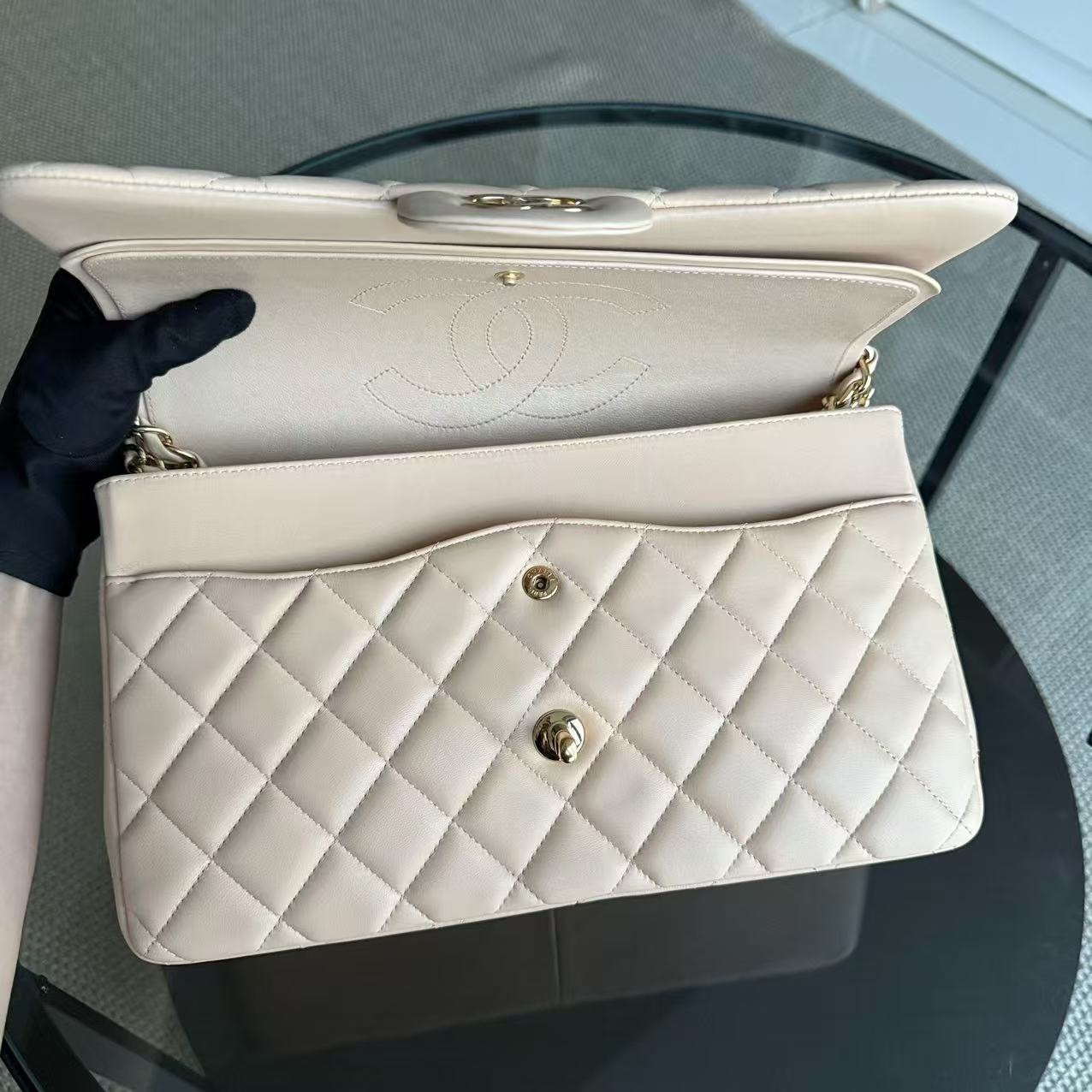 Chanel Classic Flap Jumbo - Double Flap Quilted Lambskin Beige Gold Hardware Series 16