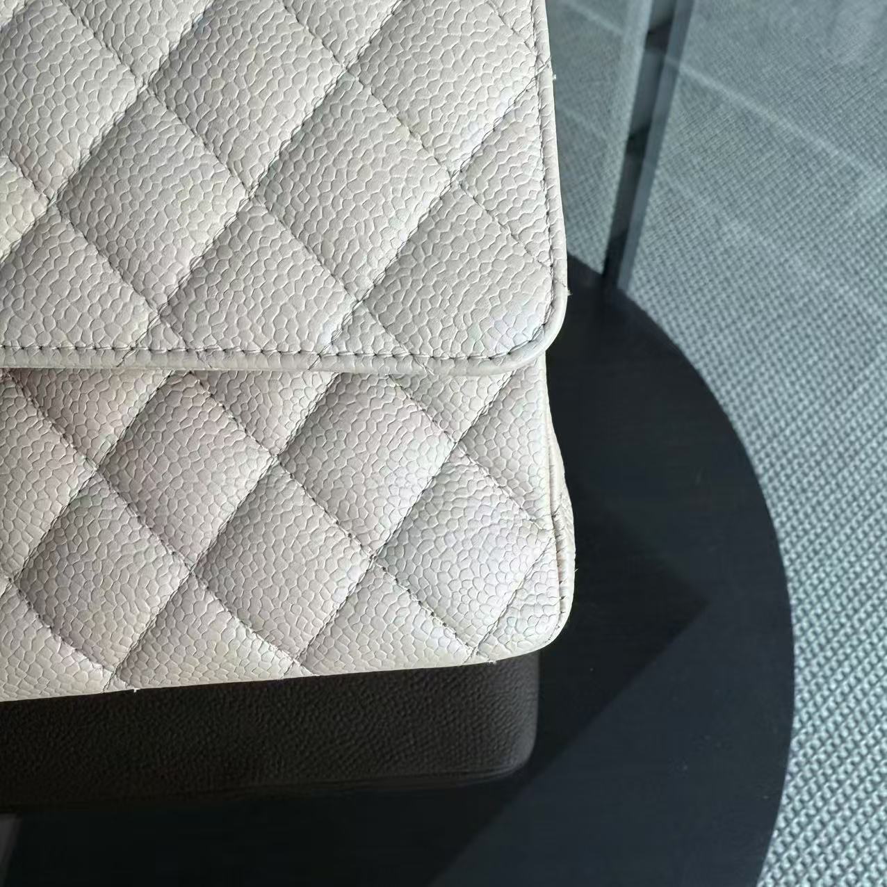 Chanel Classic Flap Medium - Caviar 25CM Quilted Light Beige Silver Hardware Series 18