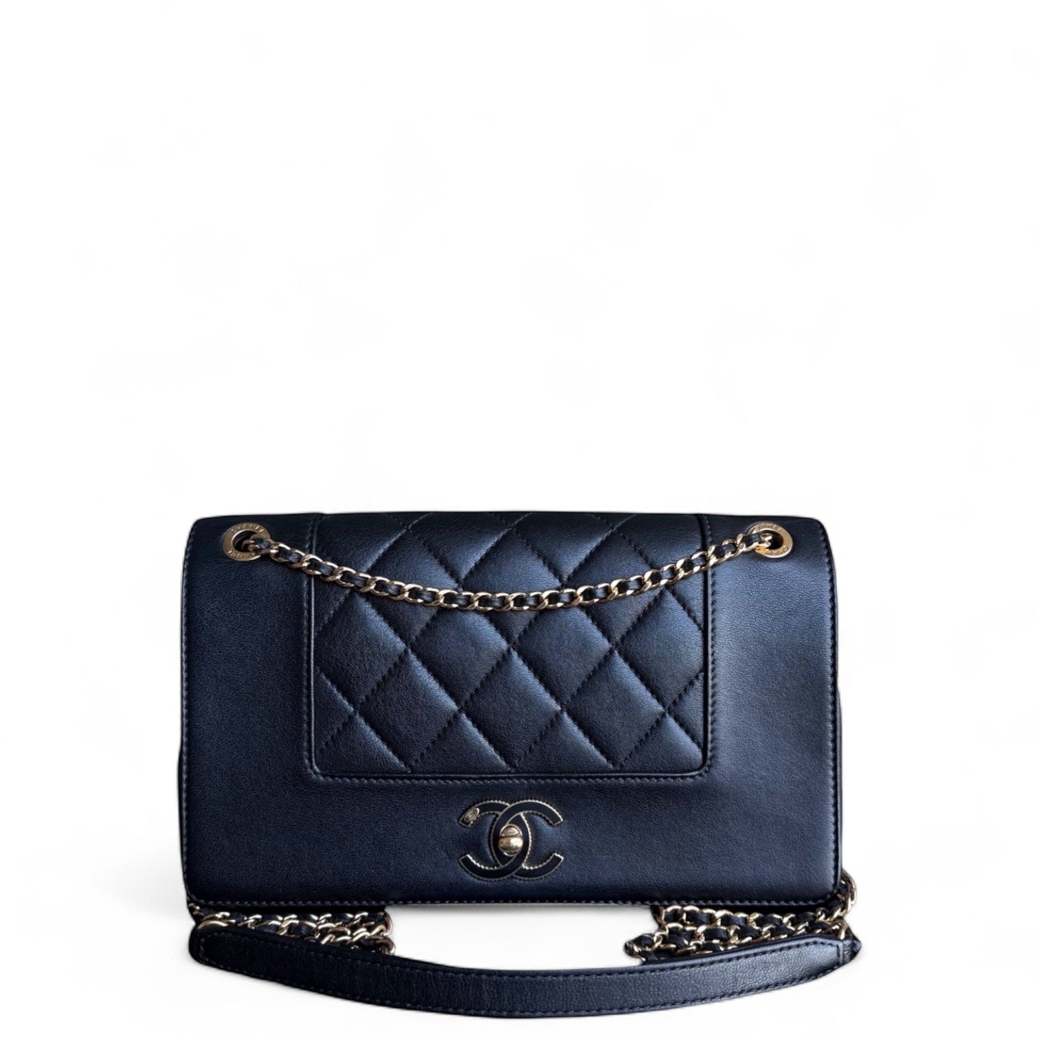 Chanel Seasonal Flap Mademoiselle  - Quilted Calfskin Black Gold Hardware Series 21