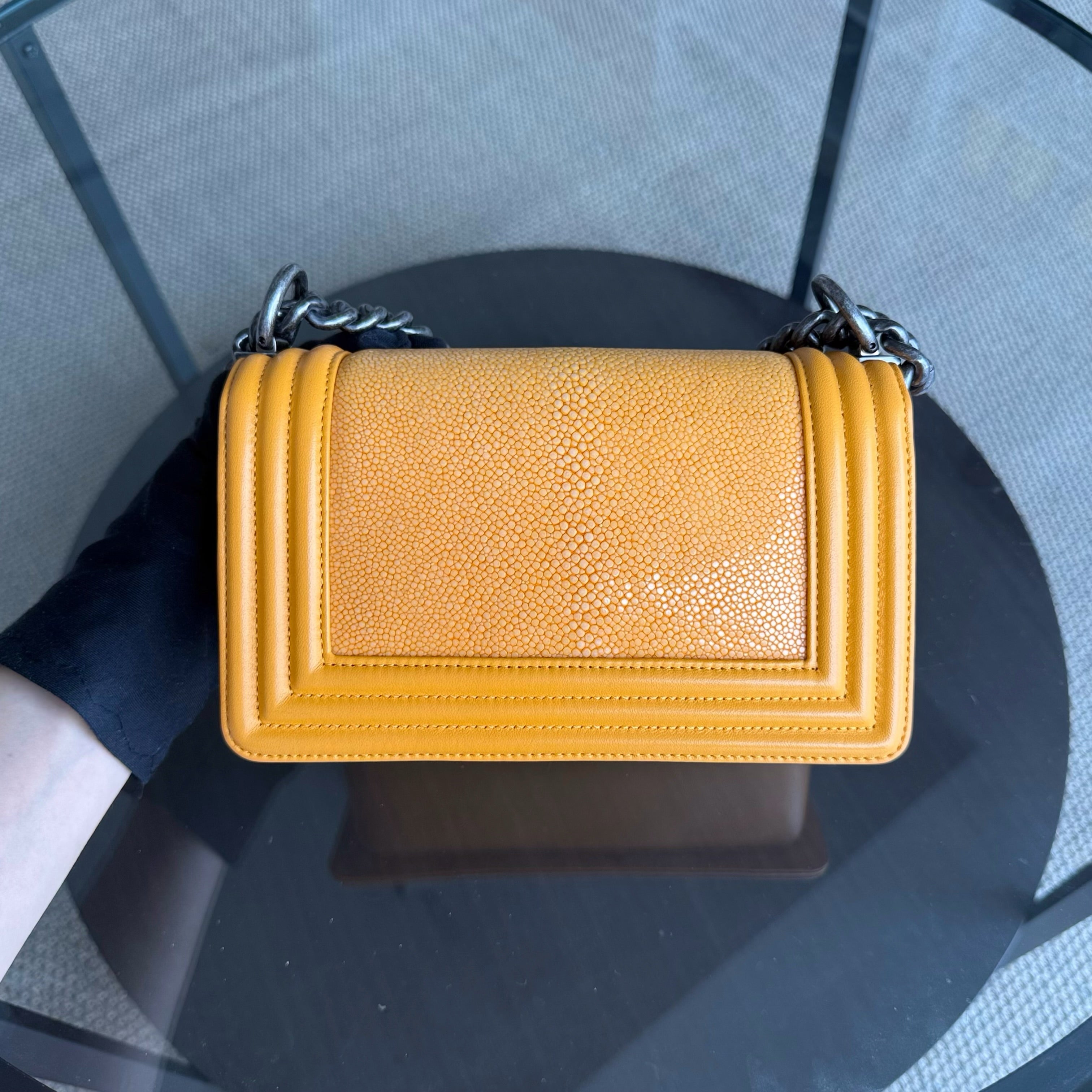 Chanel Boy Small - Small Stingray Yellow Mustard Ruthenium Silver Hardware Series 21