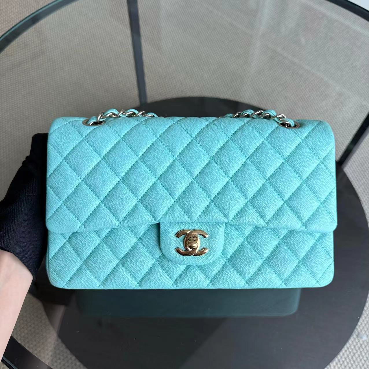 *Rare* Chanel Classic Flap Medium - Caviar 25CM Quilted Tiffany Blue Gold Hardware Series 27