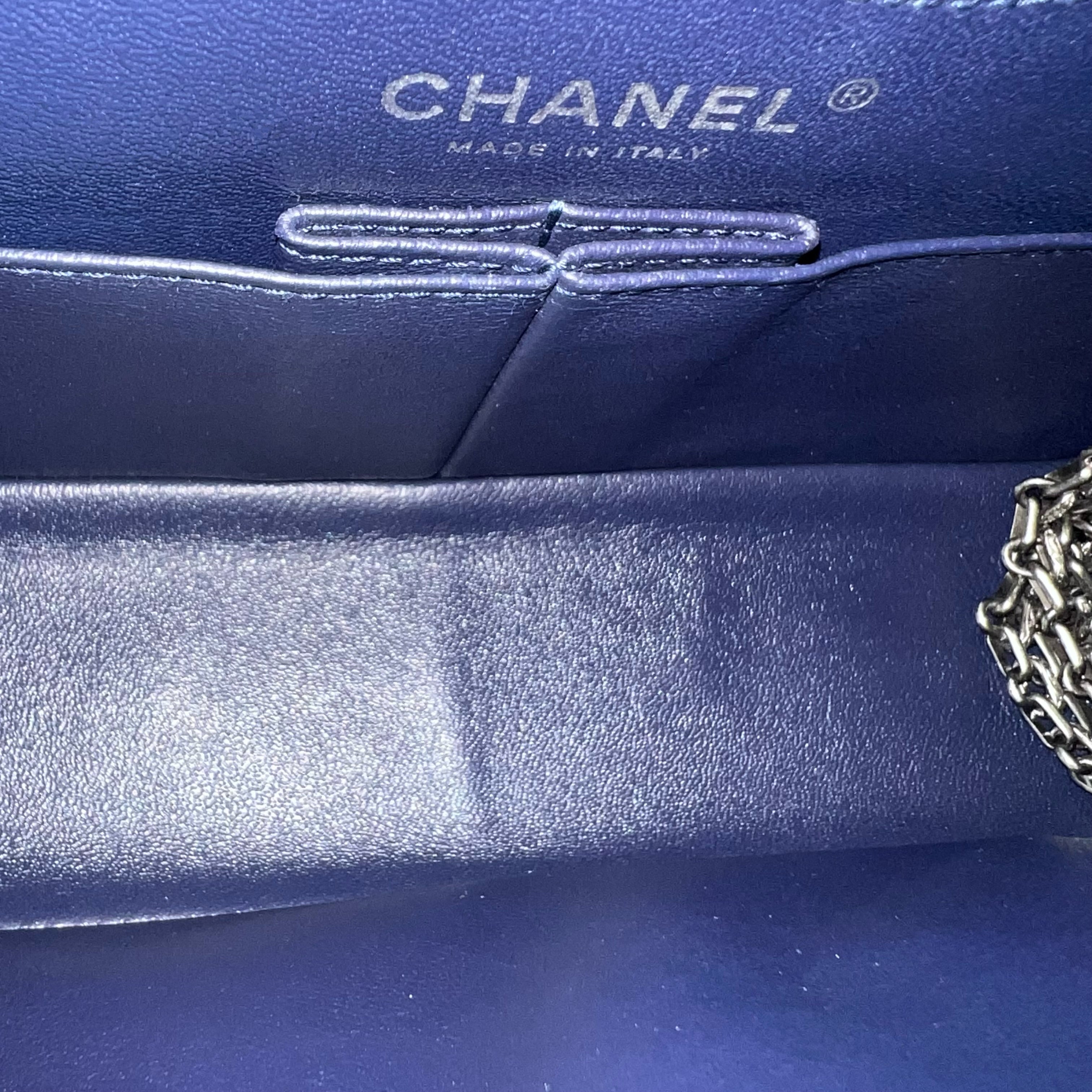 Chanel 2.55 225 Reissue - Small 24CM Quilted Grained Calfskin Dark Blue Ruthenium Silver Hardware Series 22