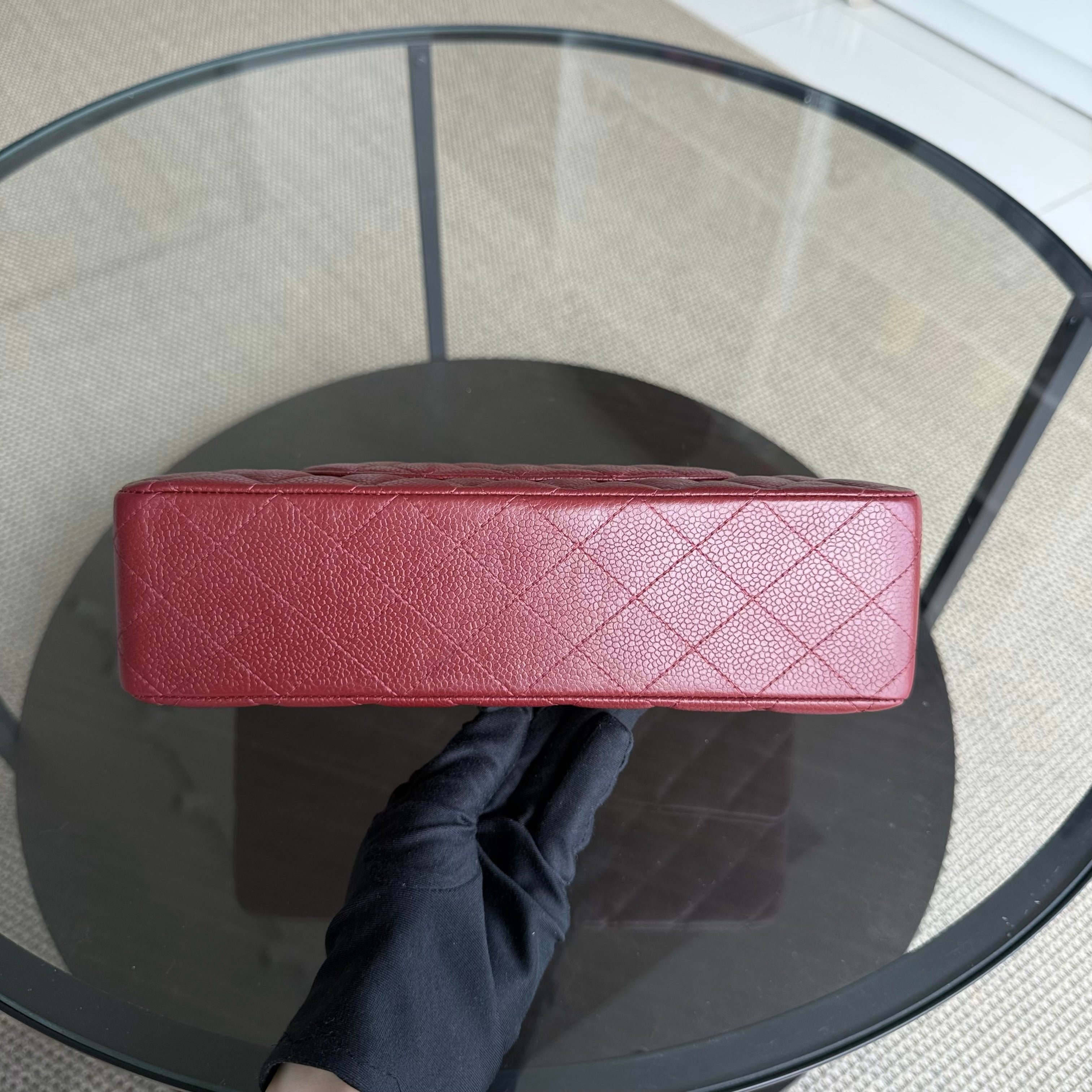 Chanel Classic Flap Medium - Caviar 25CM Quilted Grained Calfskin Burgundy Dark Red Silver Hardware Series 18