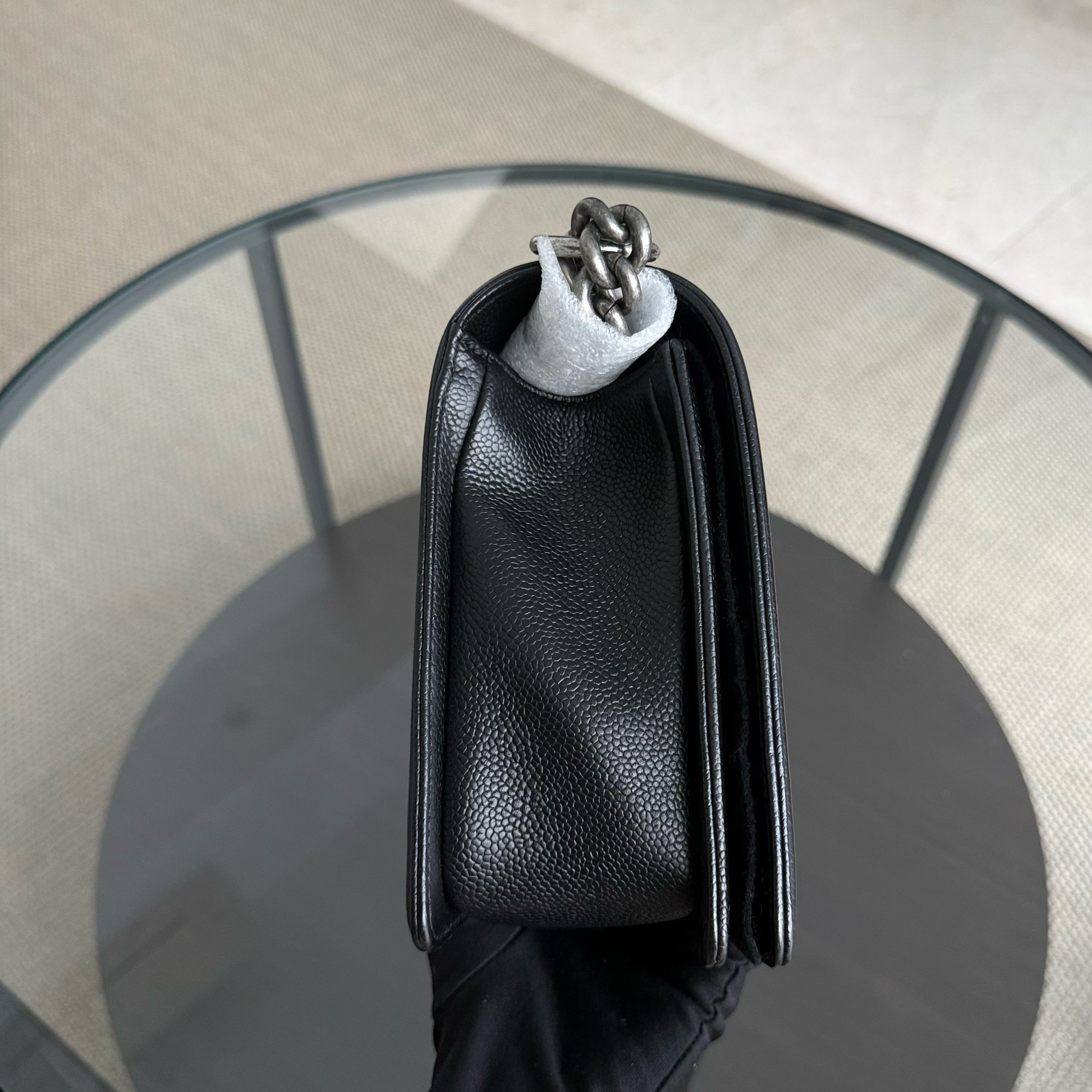 Chanel Boy New Medium - 28CM Caviar Quilted BlackRuthenium Silver Hardware Series 28