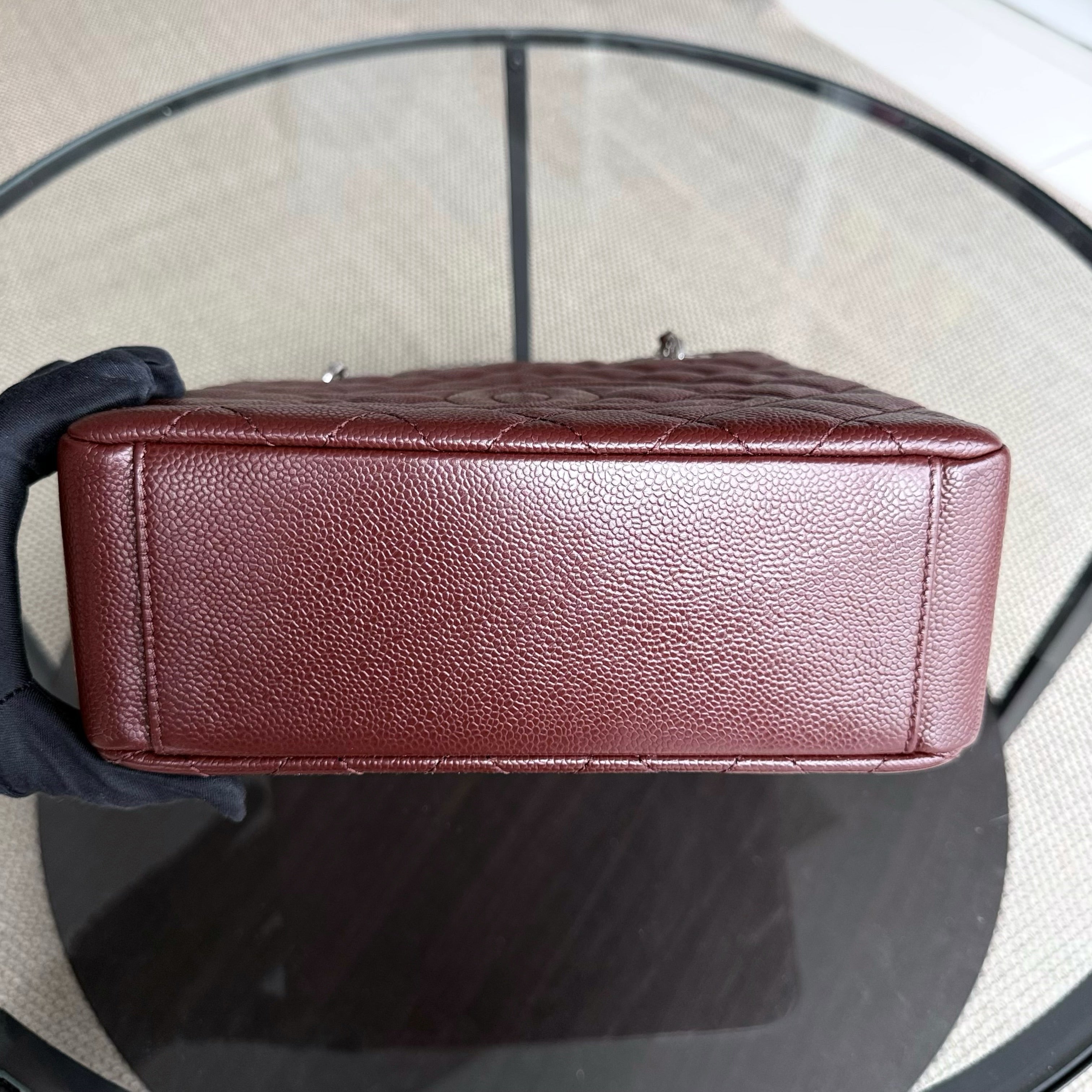 Chanel Caviar PST Petite Shopping Tote Quilted Grained Calfskin Burgundy Silver Hardware Series 18