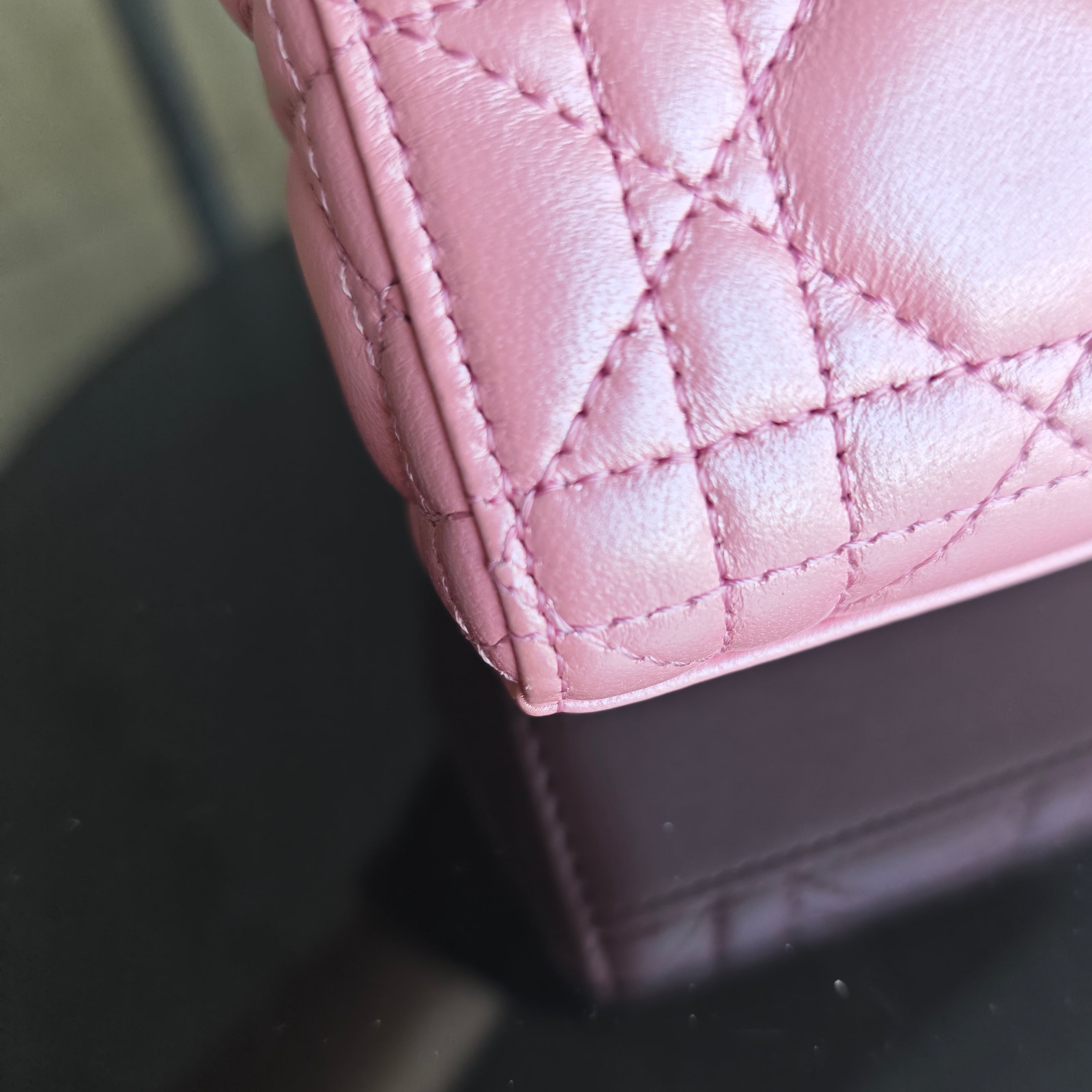 Dior D-Joy Micro - Cannage Lambskin Iridescent Pink Gold Hardware 17CM