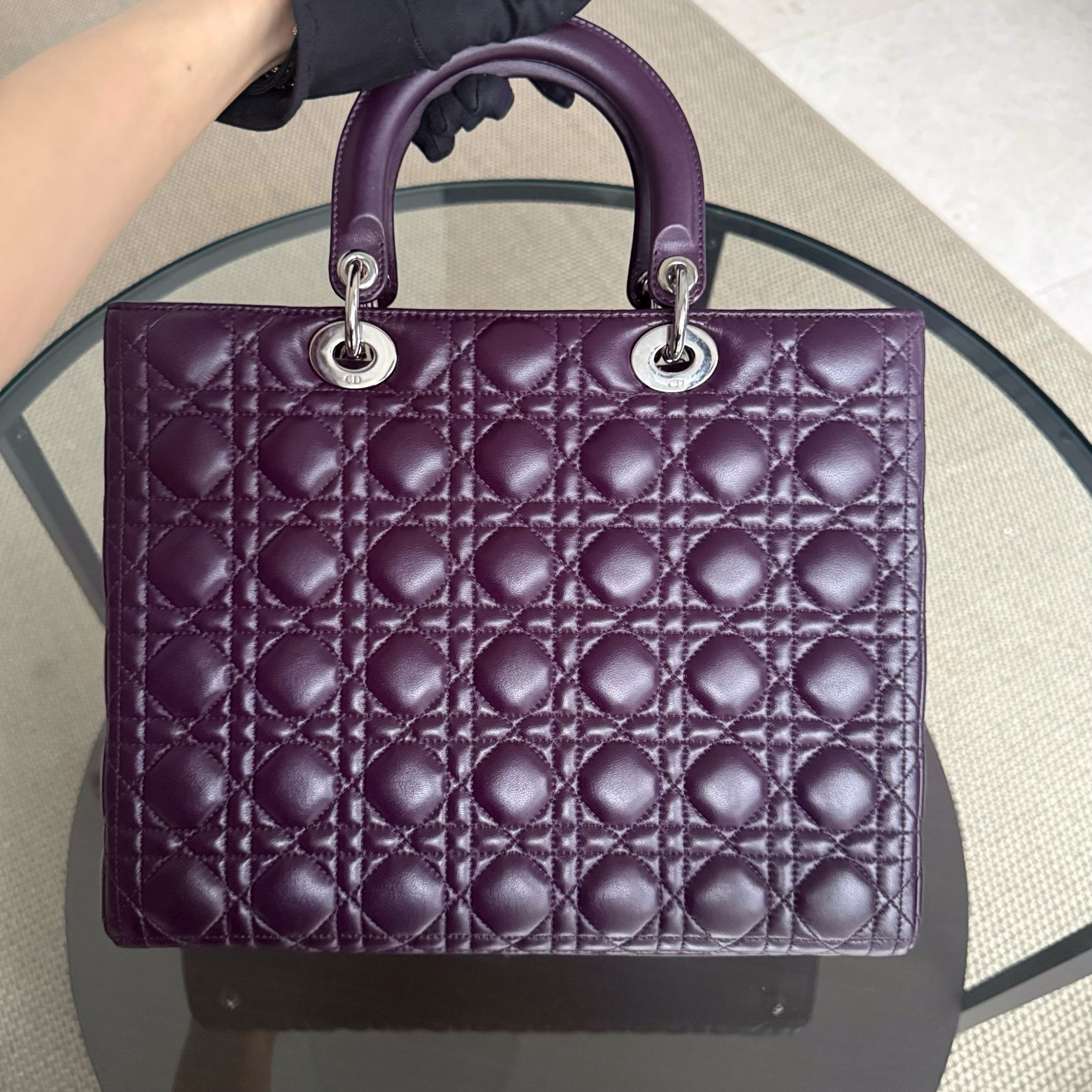 Dior Lady Large - Cannage Lambskin Dark Purple Silver Hardware