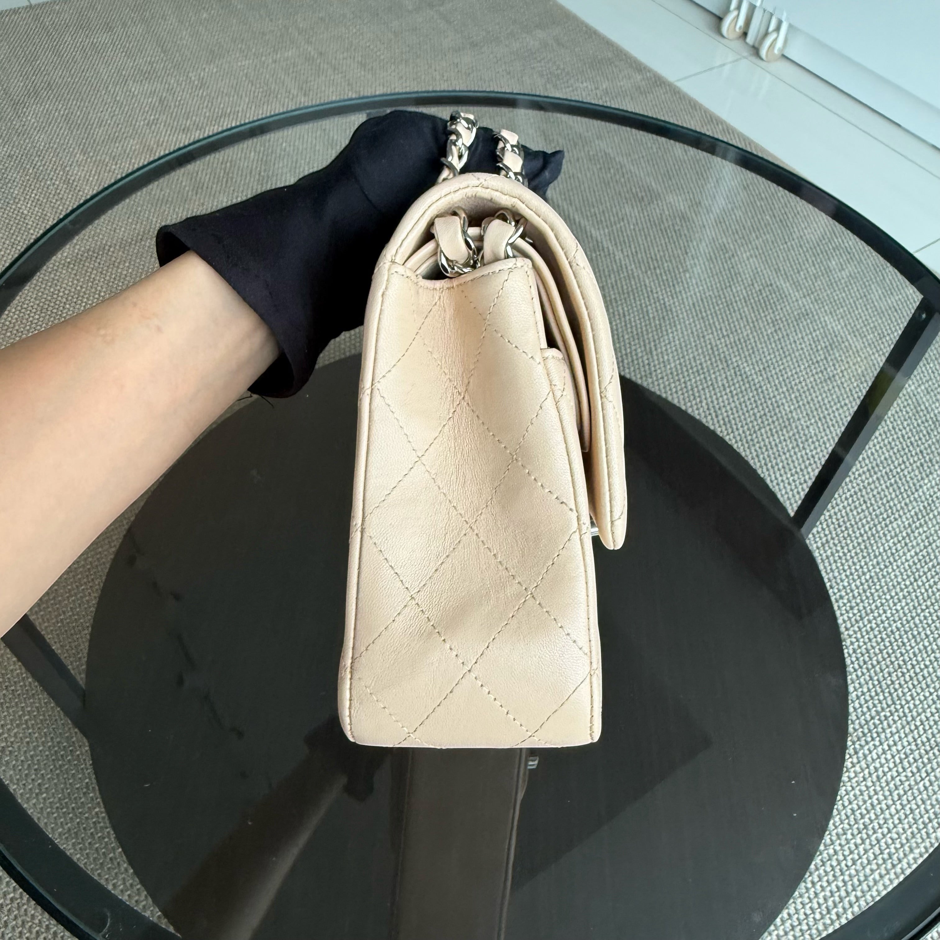 Chanel Classic Flap Medium - 25CM Quilted Lambskin Beige Silver Hardware Series 15