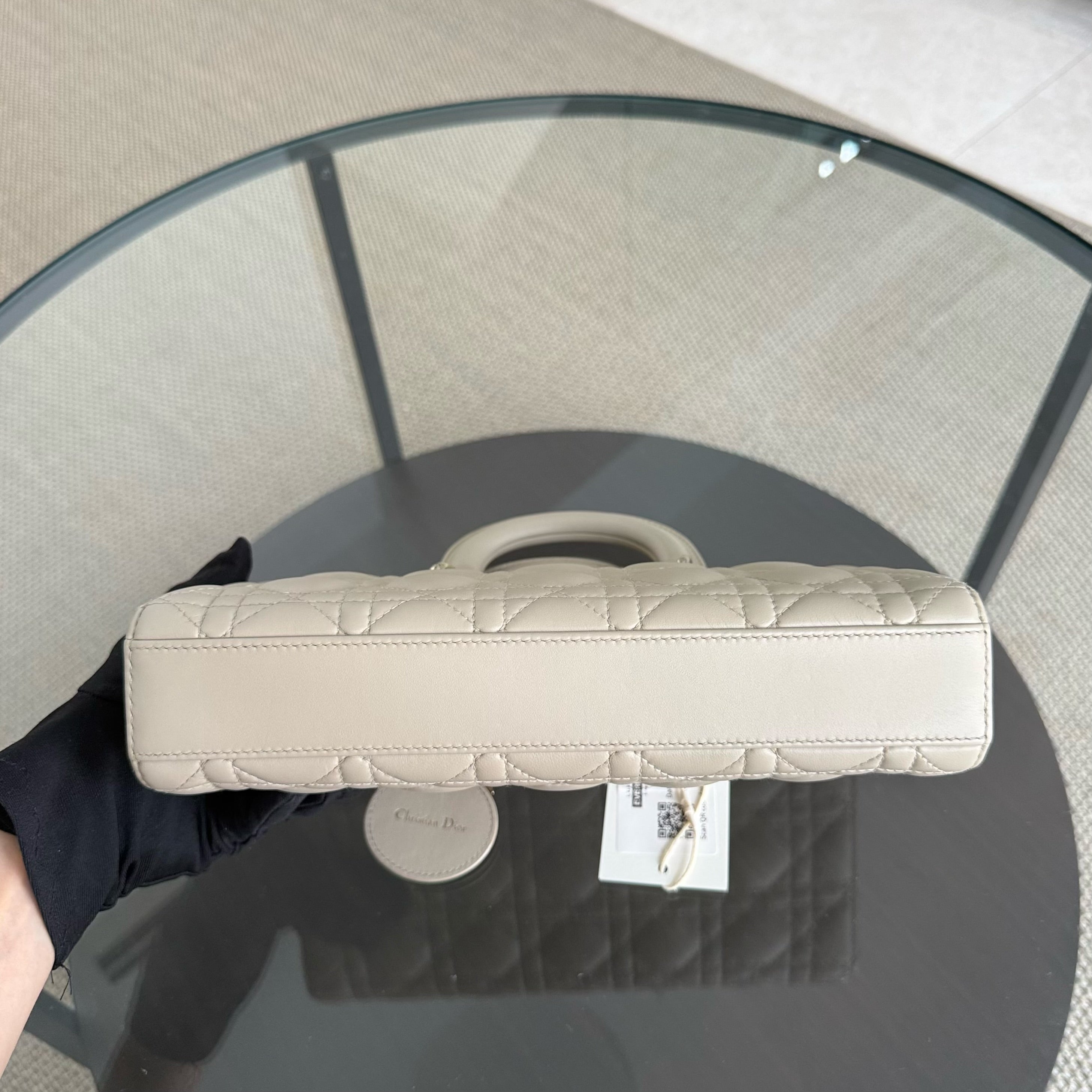 Dior D-Joy Medium Cannage Lambskin Beige Golden Hardware Shoulder Bag