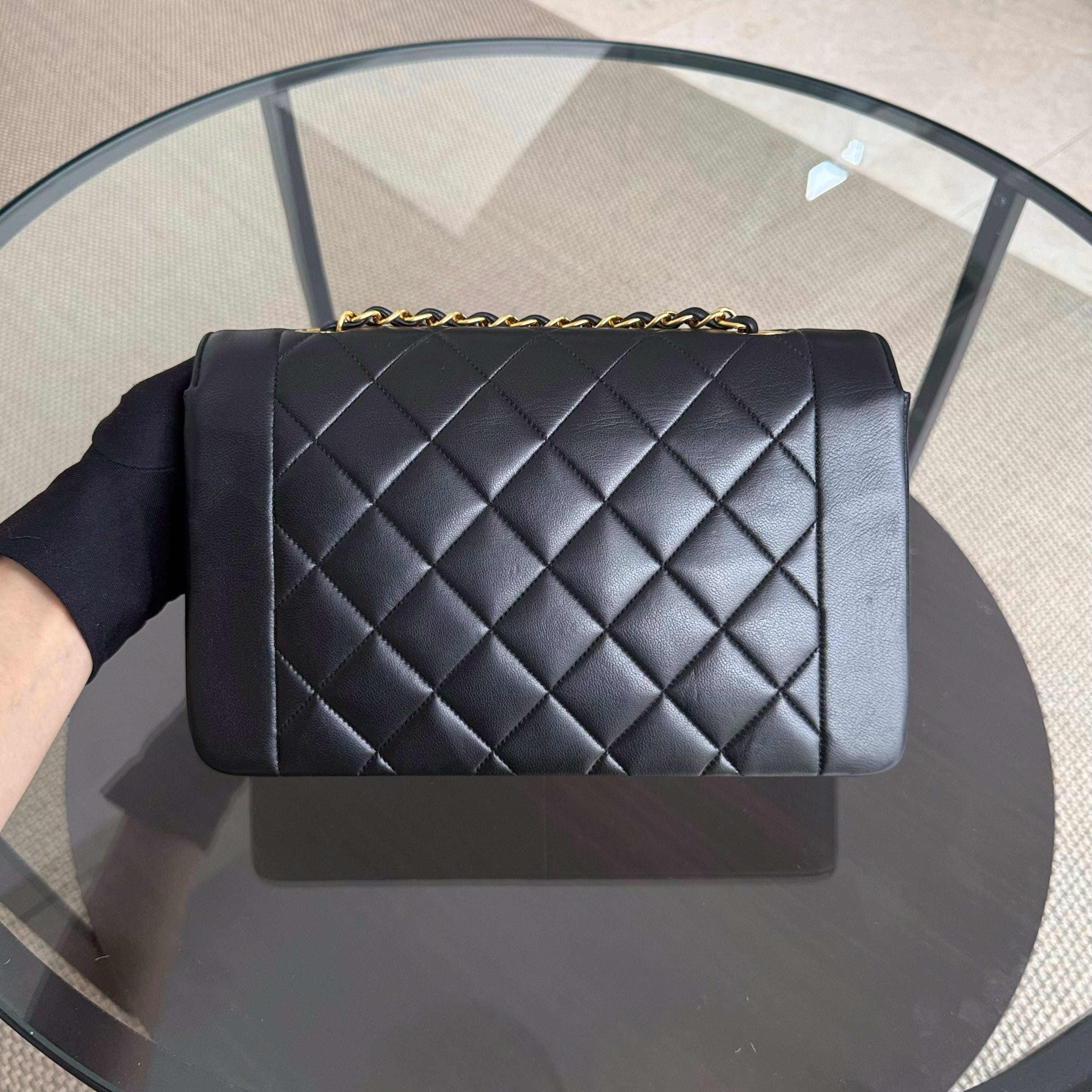 Chanel Diana Medium Vintage - 25CM Quilted Lambskin Black Gold Hardware Series 1