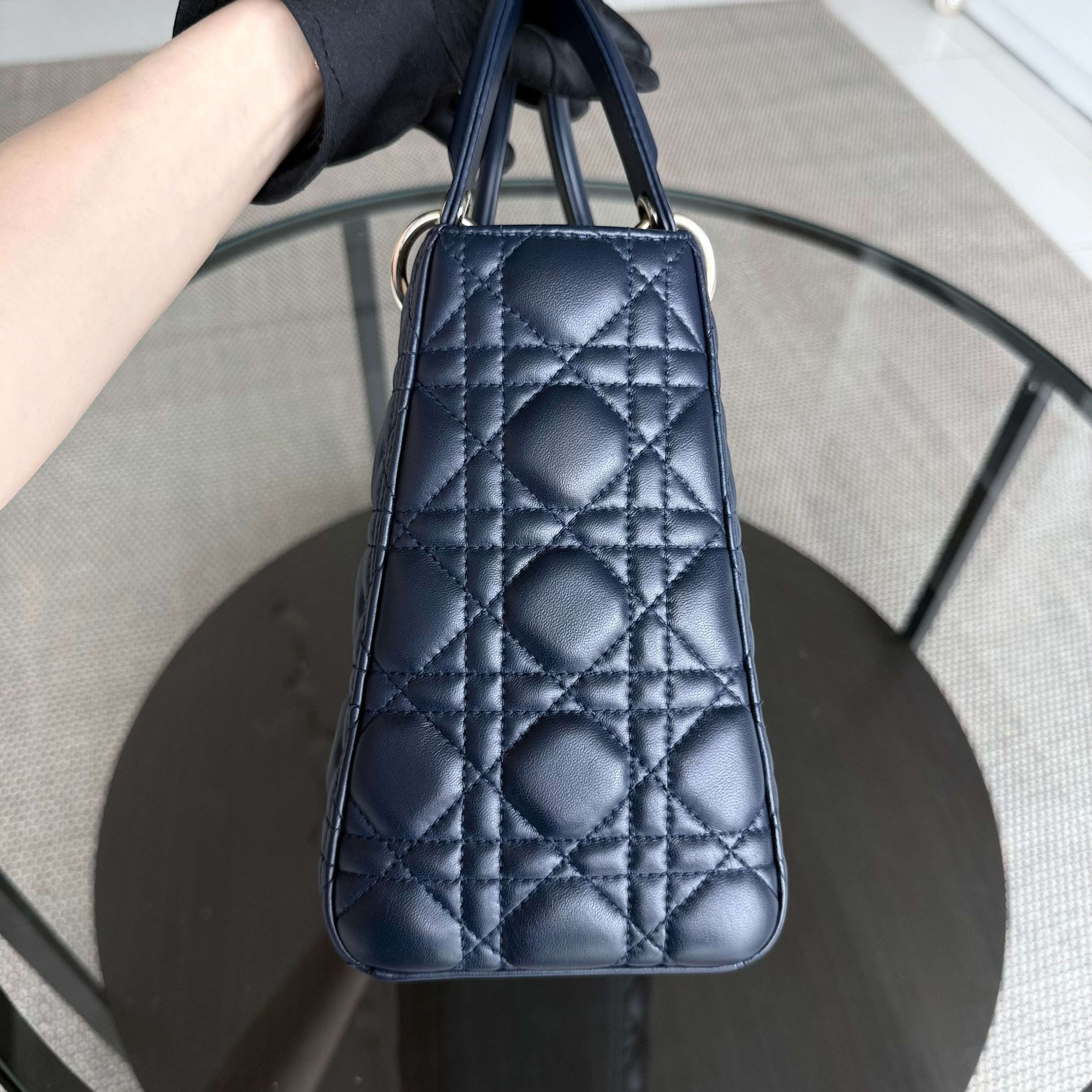 Dior Lady Medium - Cannage Lambskin Dark Blue Gold Hardware Adjustable Strap