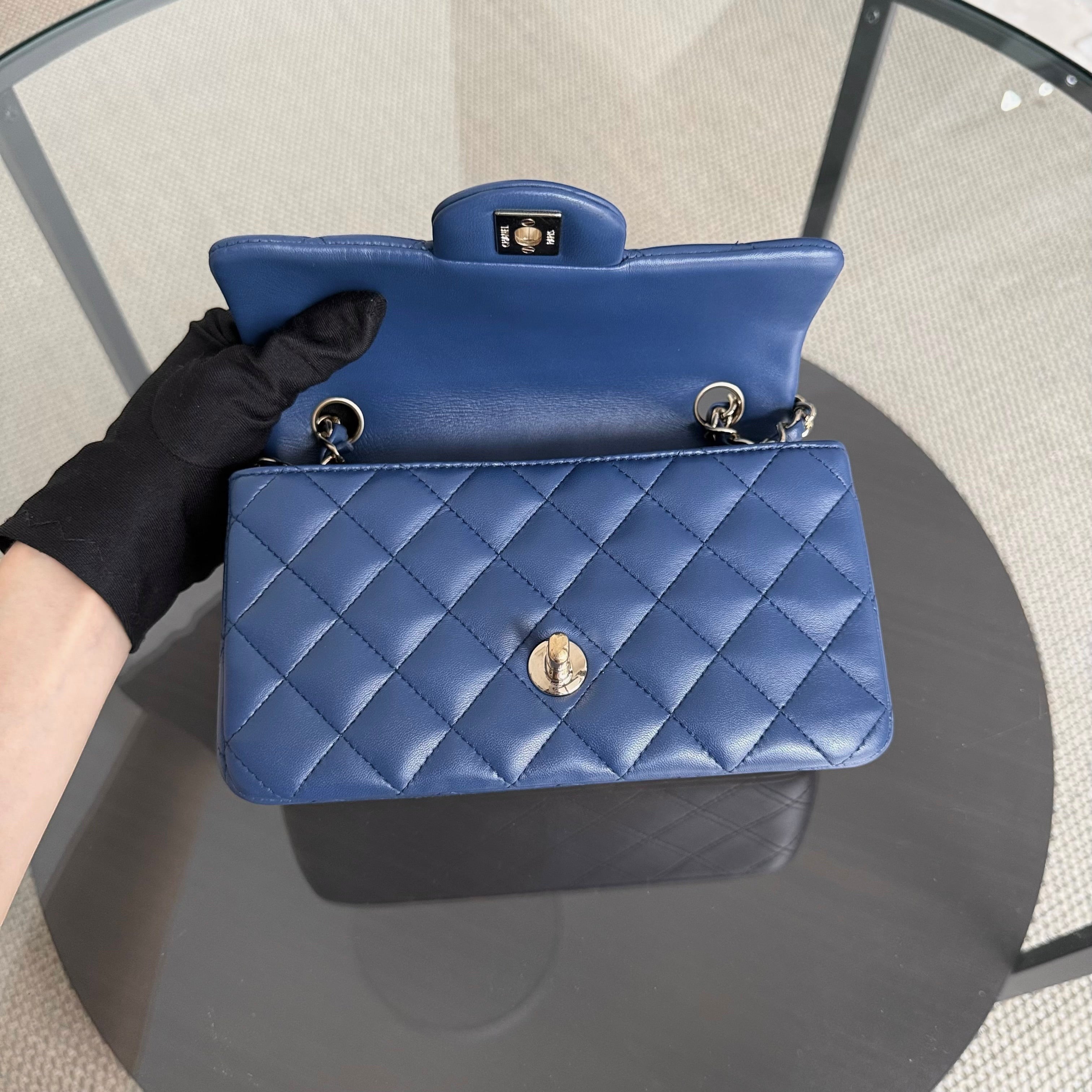 Chanel Mini Rectangle Classic Flap - 20CM Lamskin Quilted Blue Gold Hardware Series 25