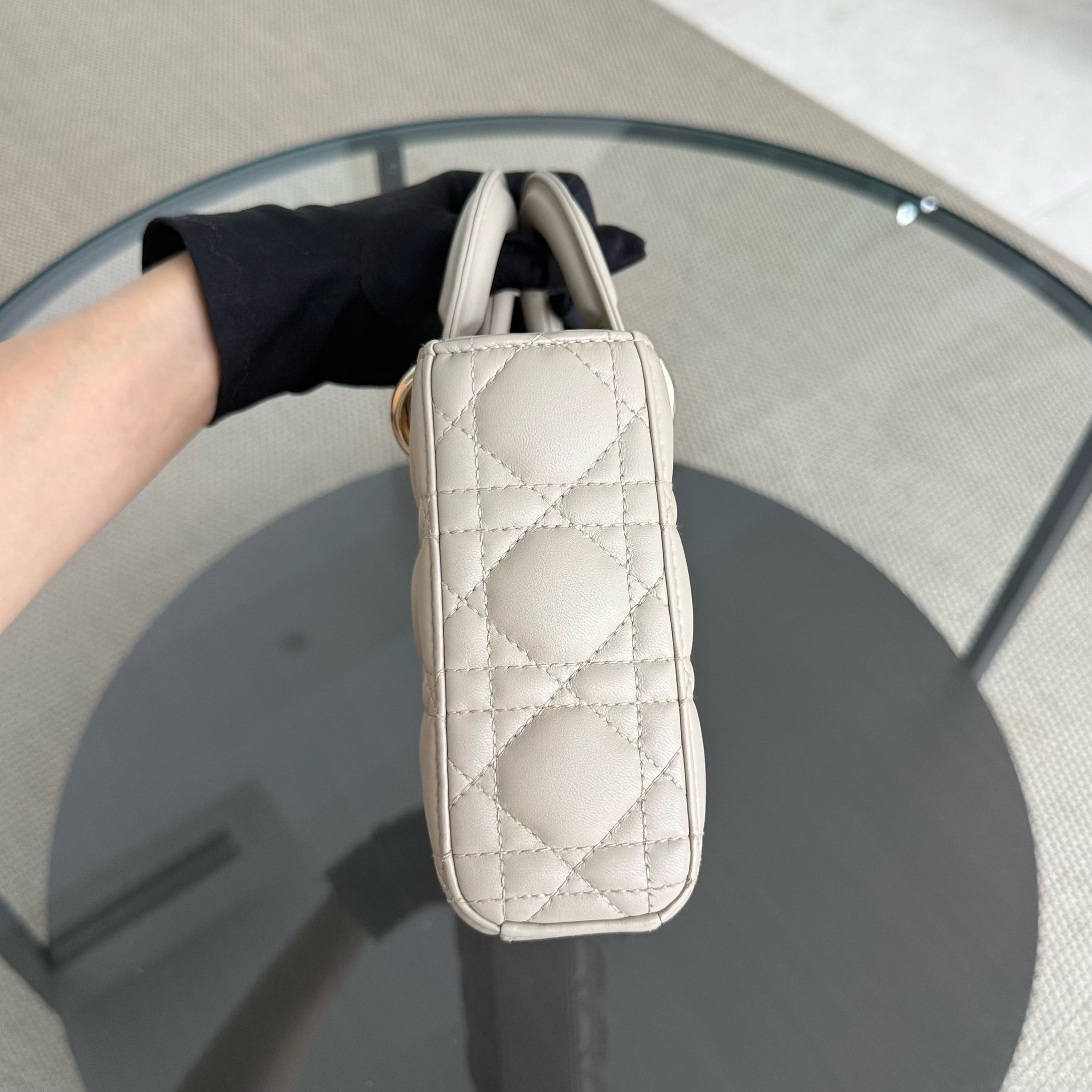 Dior D-Joy Medium Cannage Lambskin Beige Golden Hardware Shoulder Bag
