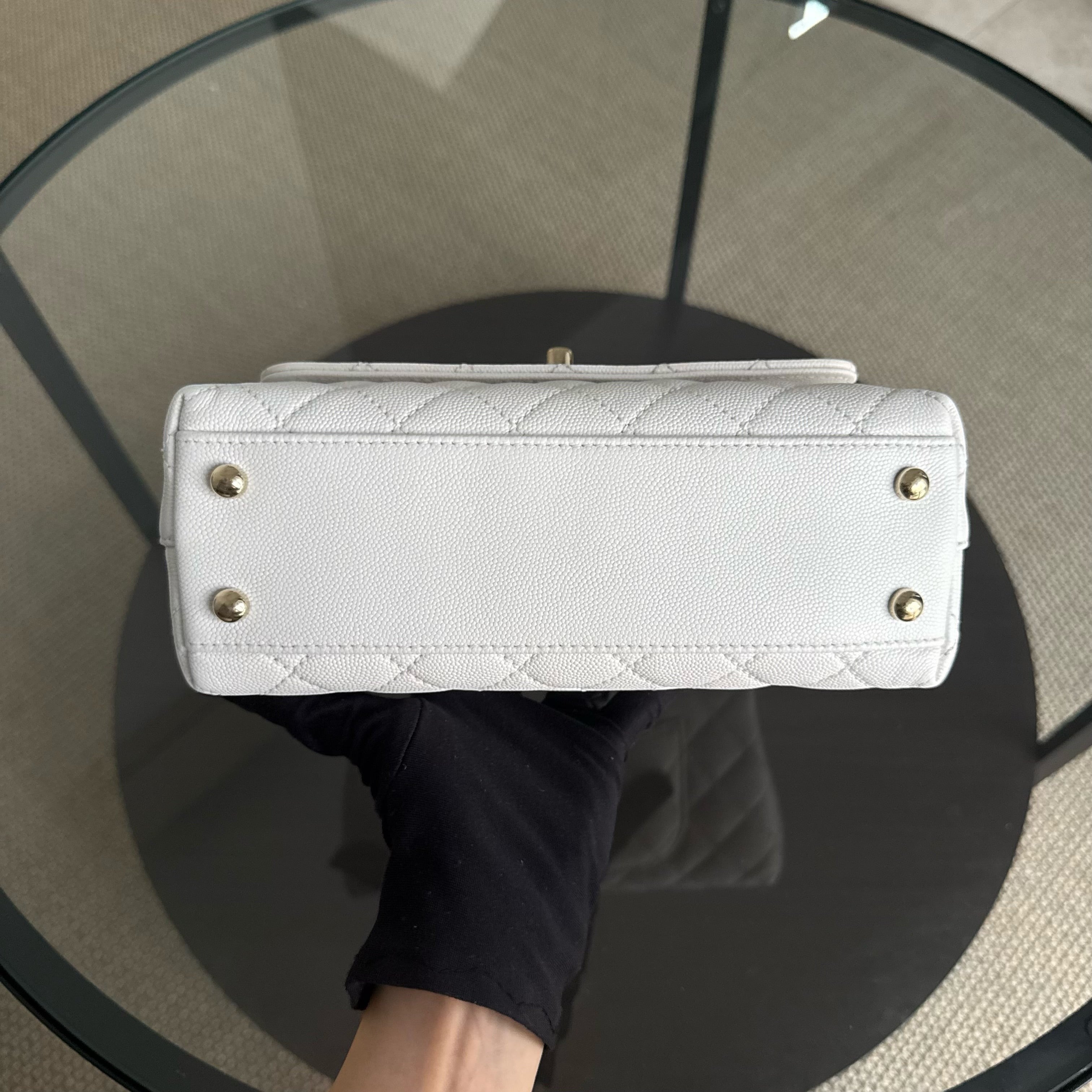 Chanel Coco Handle Small - 24CM Caviar Quilted White Gold Hardware Microchip