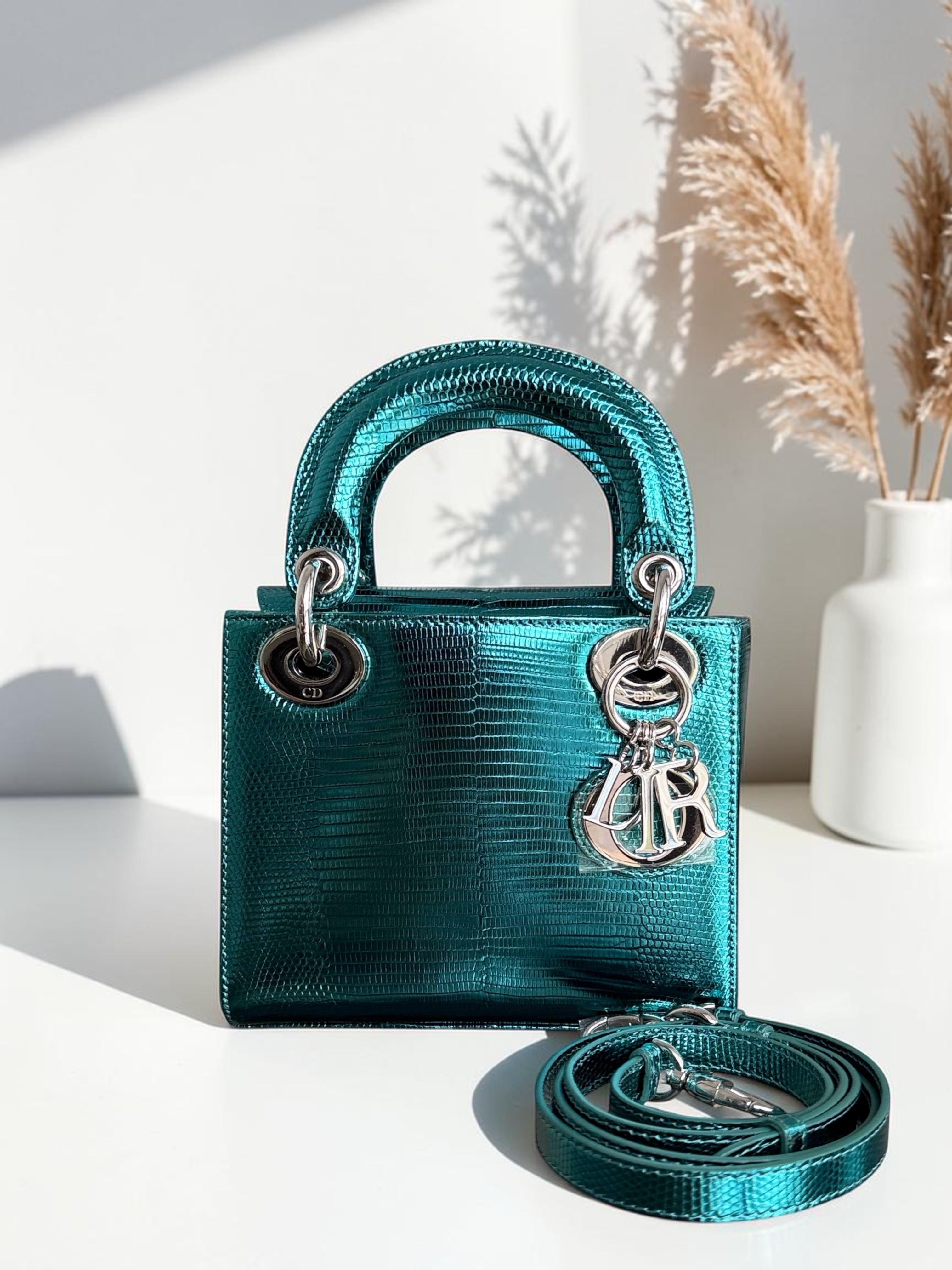 Dior Lady Mini - Exotic Lizard Green Silver Hardware