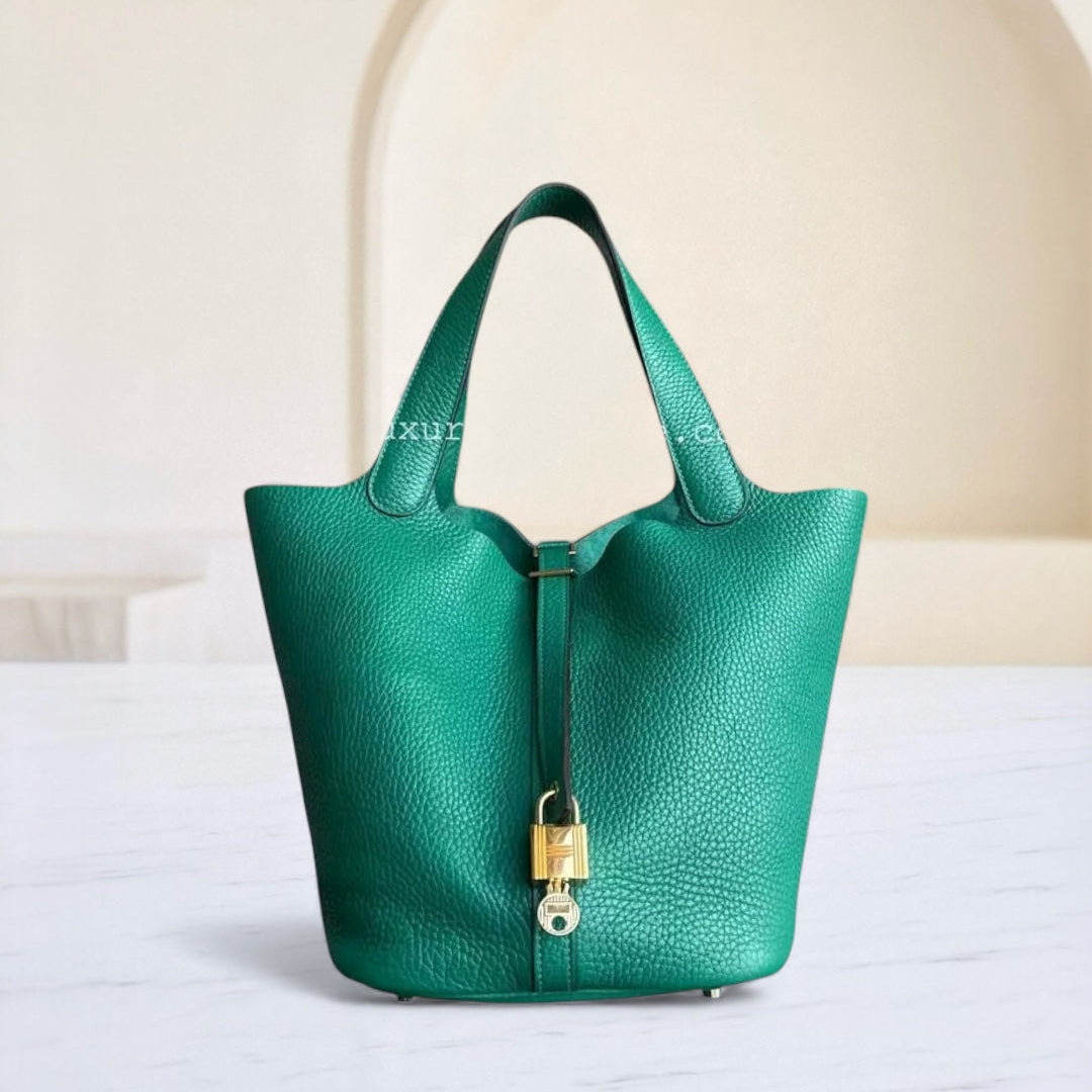 Hermes Picotin 22 - Bambou Vert Vertigo Clemence Leather Gold Hardware