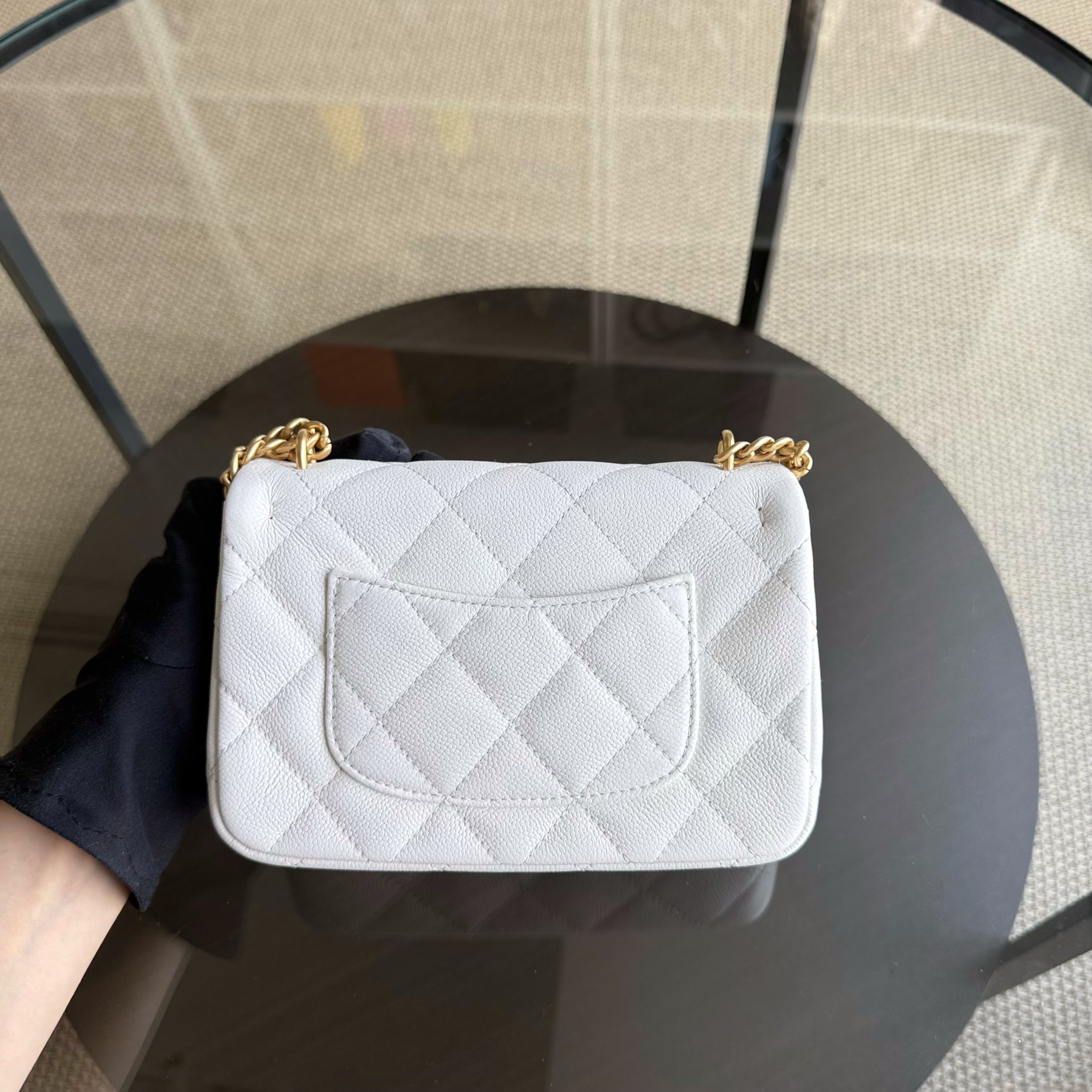 Chanel Flap Mini 21CM Sweetheart 23P - Caviar Quilted White Gold Hardware Microchip