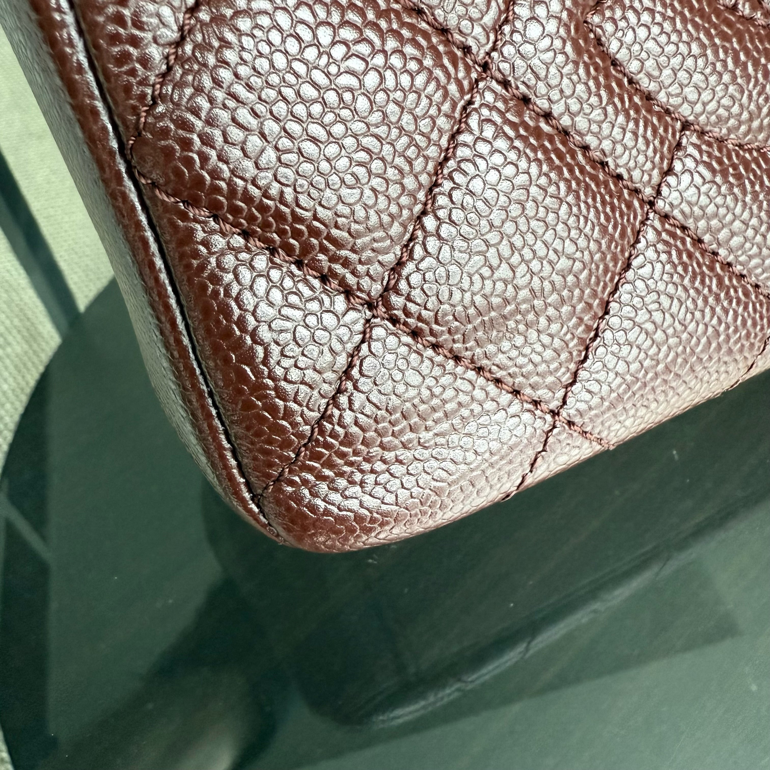 Chanel Caviar PST Petite Shopping Tote Quilted Grained Calfskin Burgundy Silver Hardware Series 18