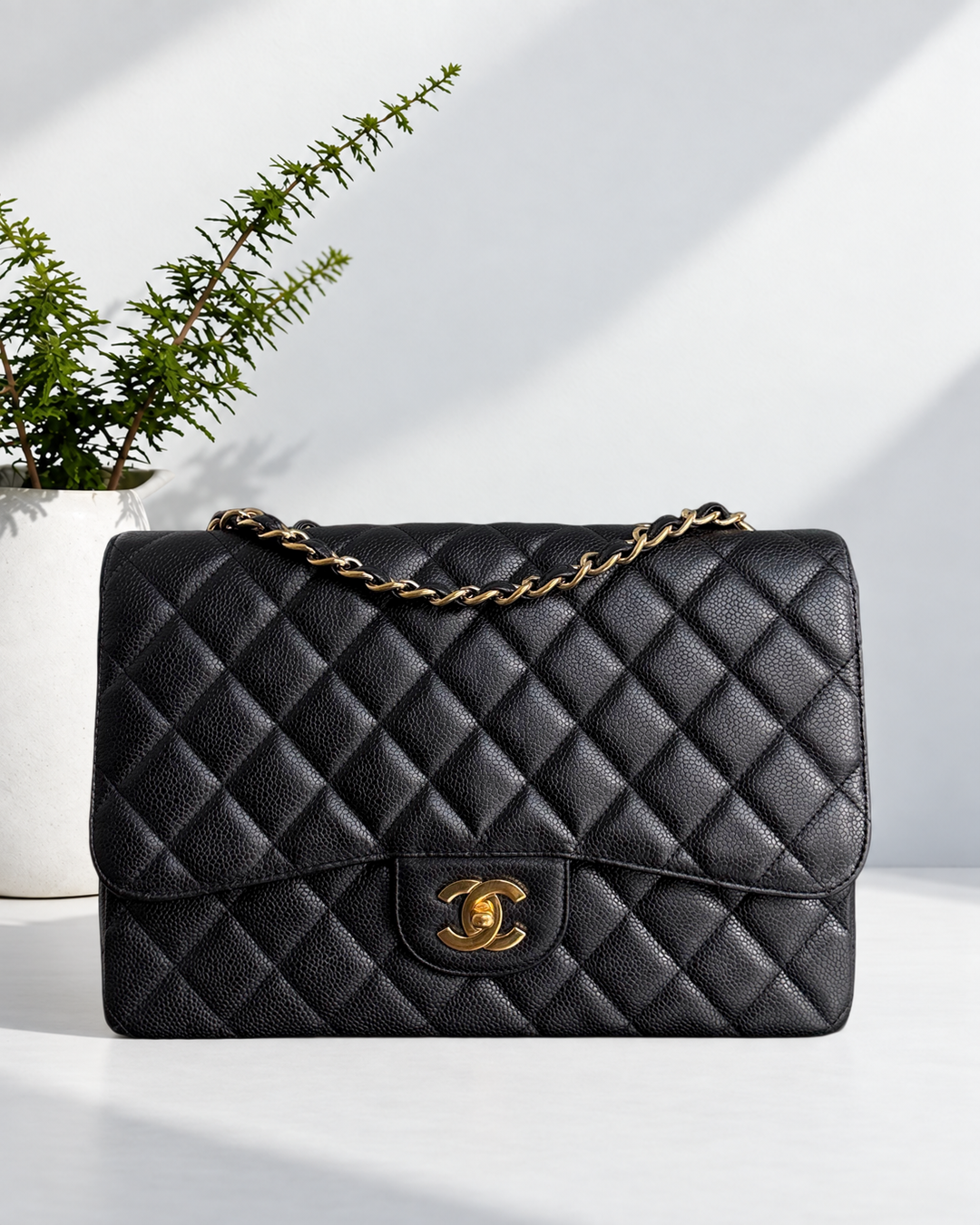 Chanel Classic Flap Jumbo - Caviar 30CM Single Flap Quilted Black Gold Hardware Series 13