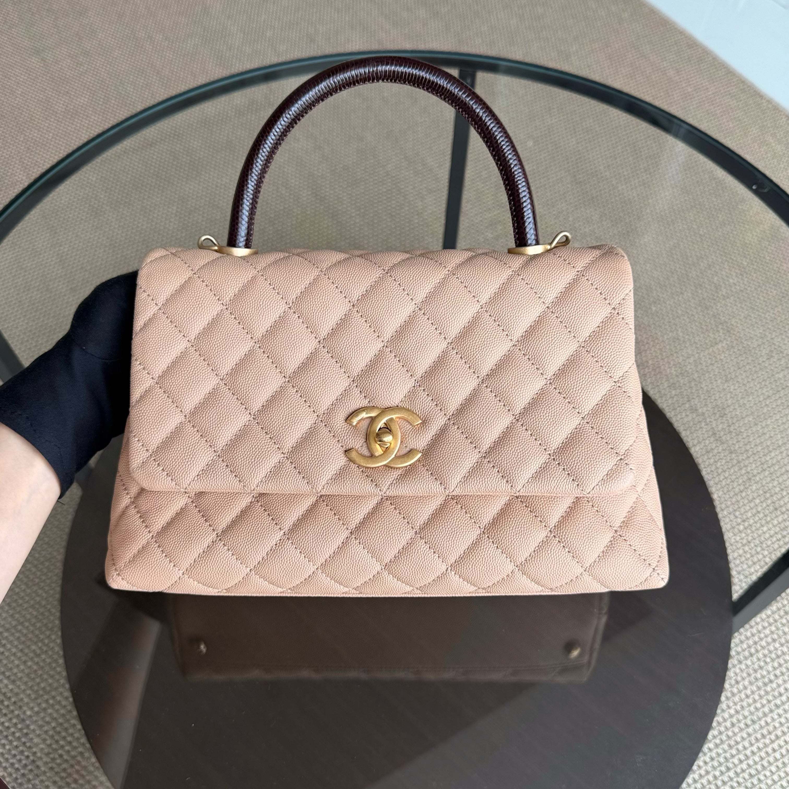 Chanel Coco Handle Medium - Caviar Quilted Grained Calfskin Beige Gold Hardware Series