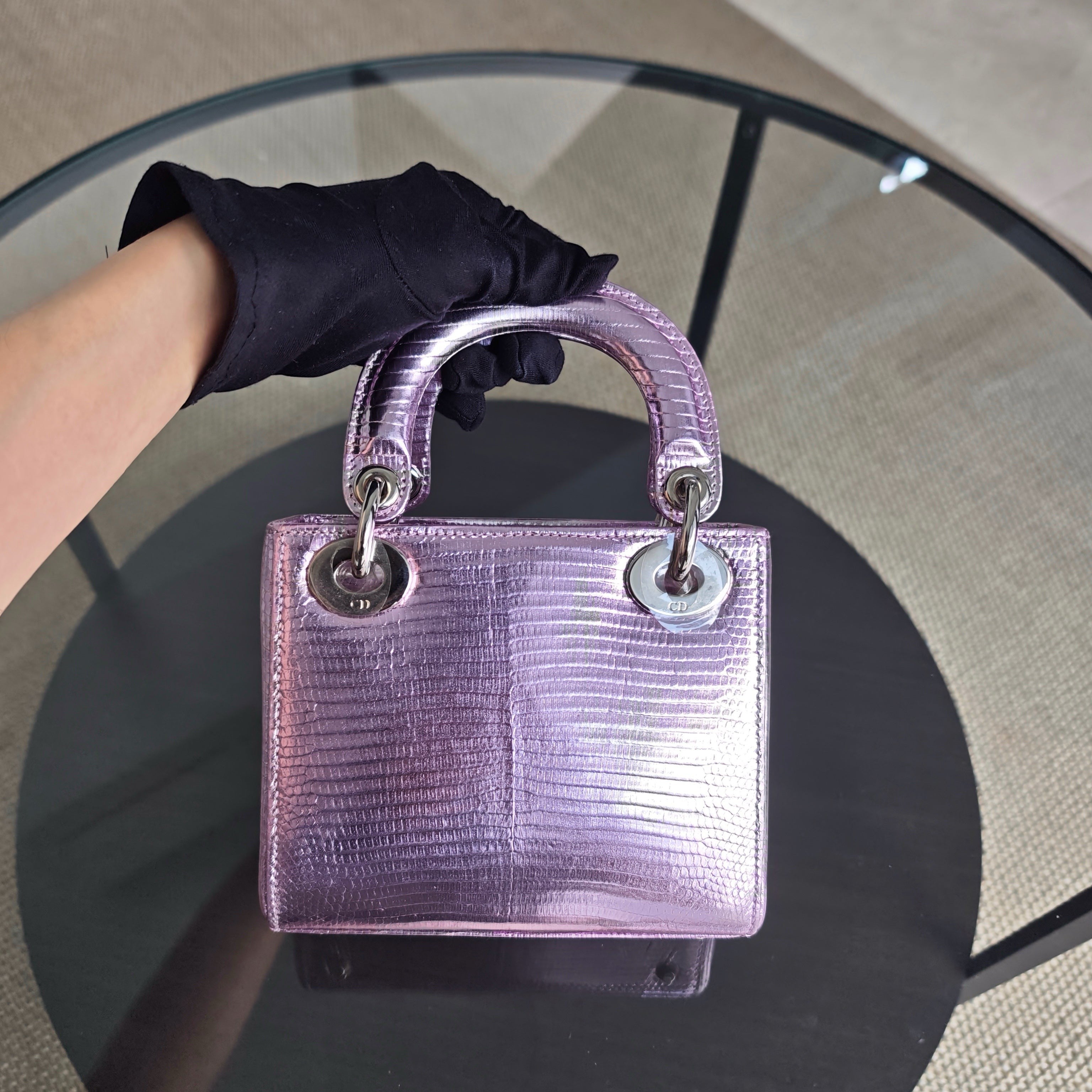 Dior Lady Mini - Exotic Lizard Light Purple Silver Hardware