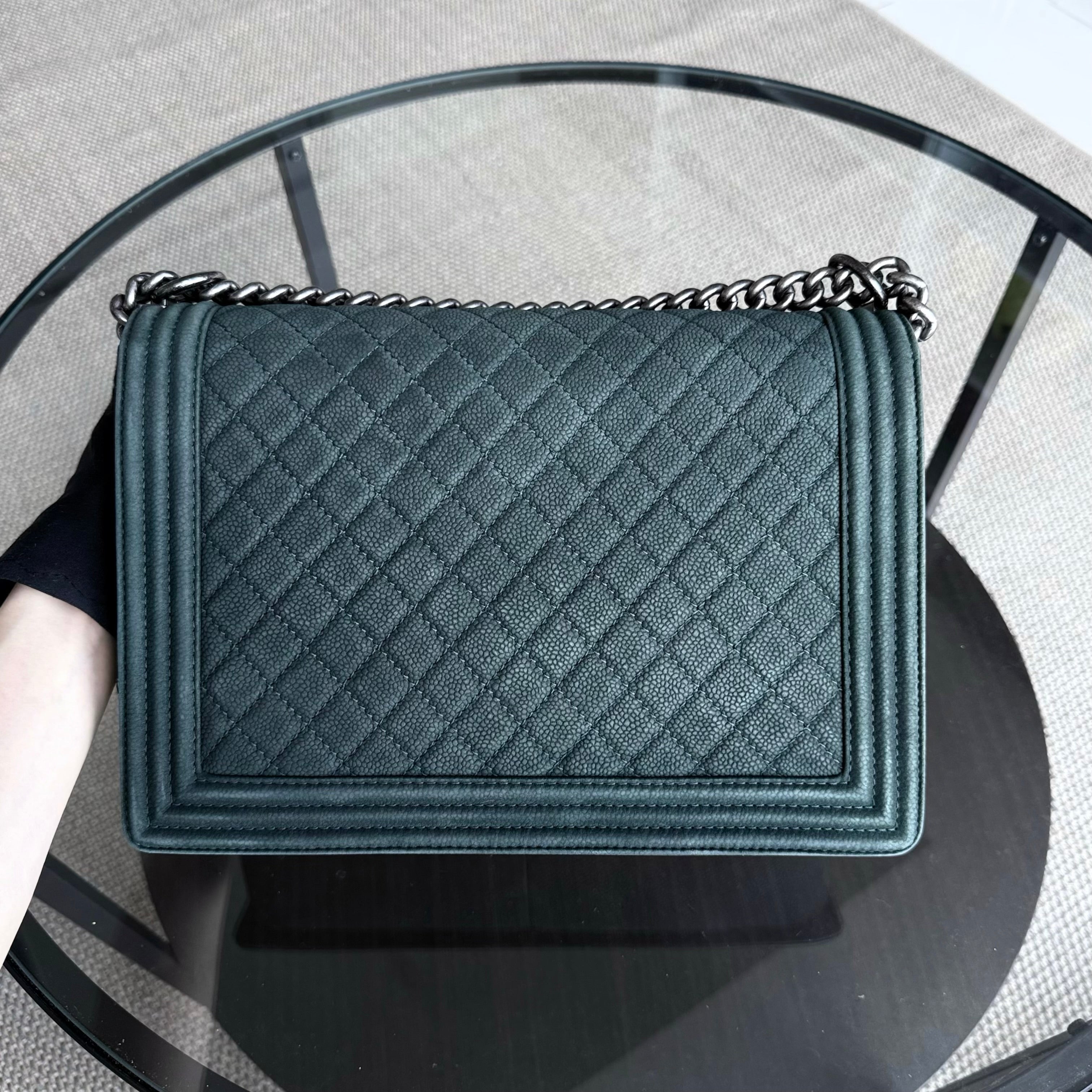 Chanel Boy Large - 30CM Quilted Caviar Black Silver Hardware Series 18