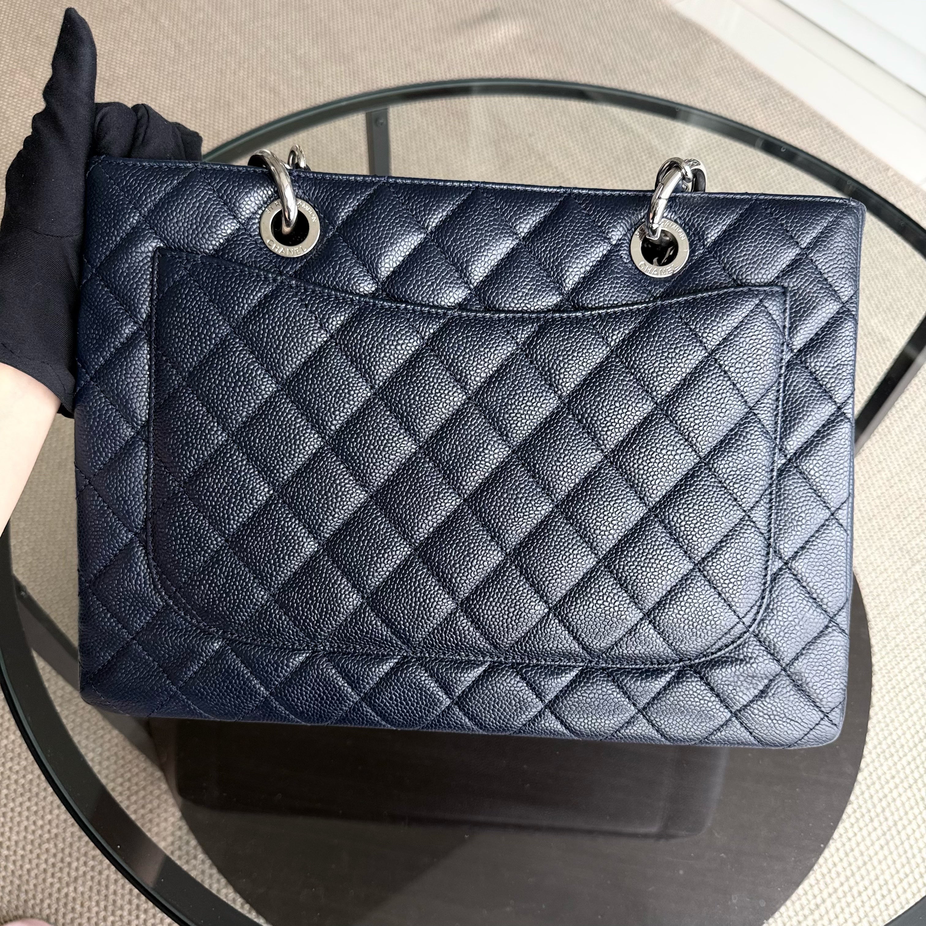 Chanel GST Grand Shopping Tote - Caviar Quilted Dark Midnight Blue Silver Hardware Series 18