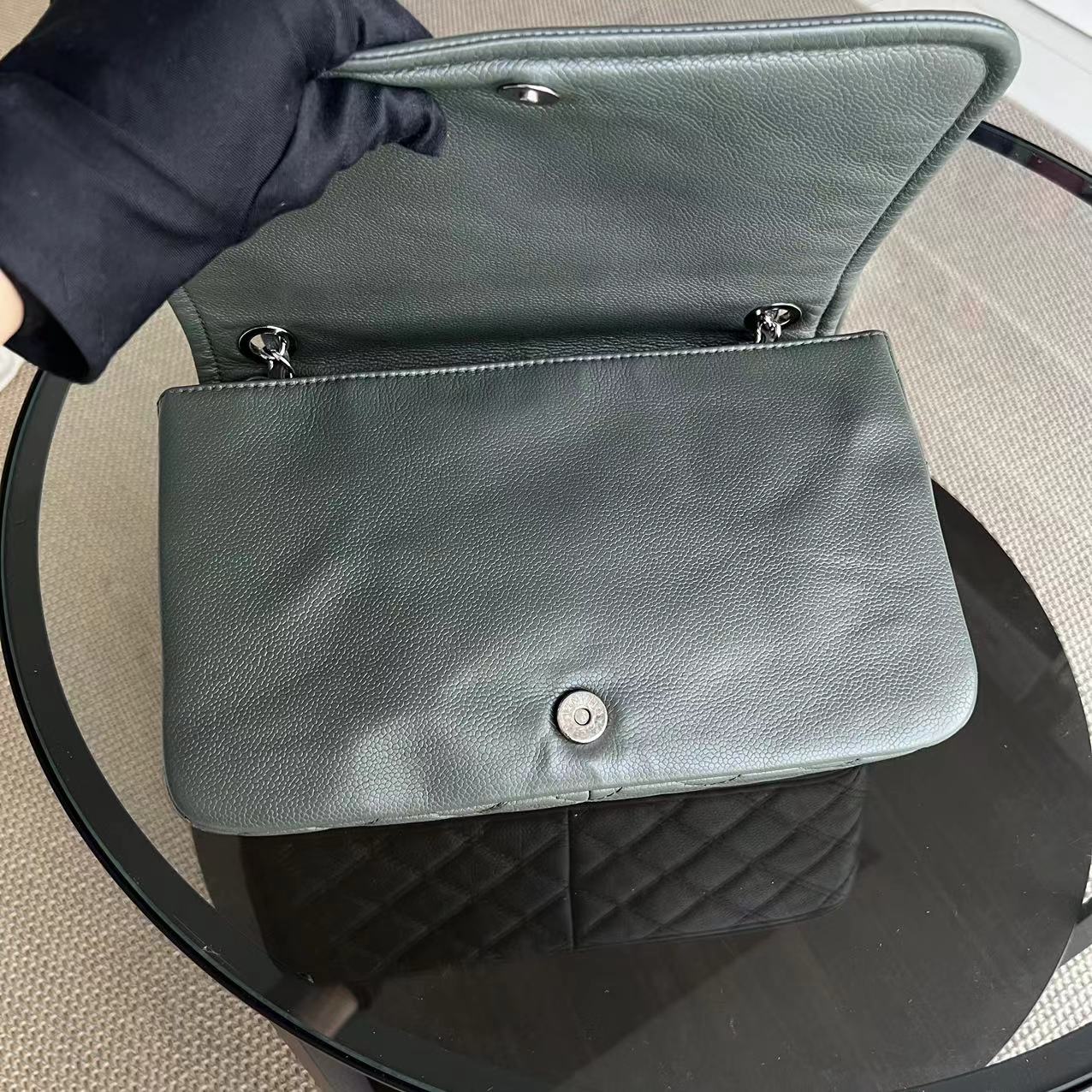 Caviar Seasonal Timeless CC Flap Green Silver Hardware Series 15