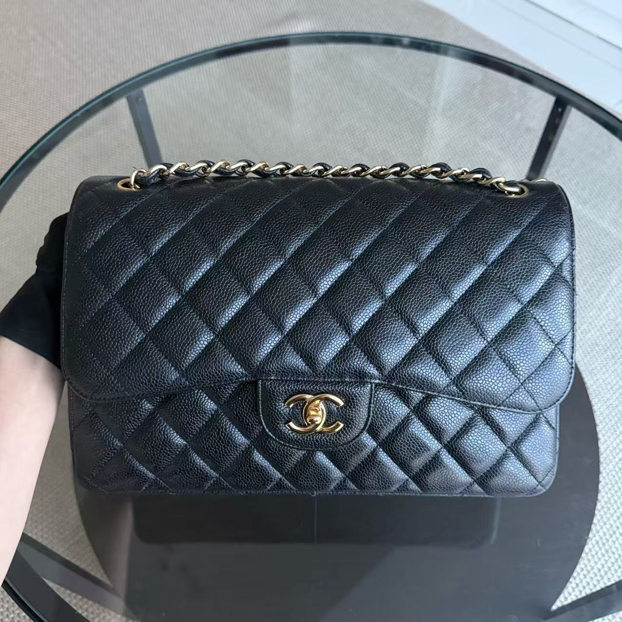 Chanel Classic Flap Jumbo - Caviar Double Flap Quilted Black Gold Hardware Series 15