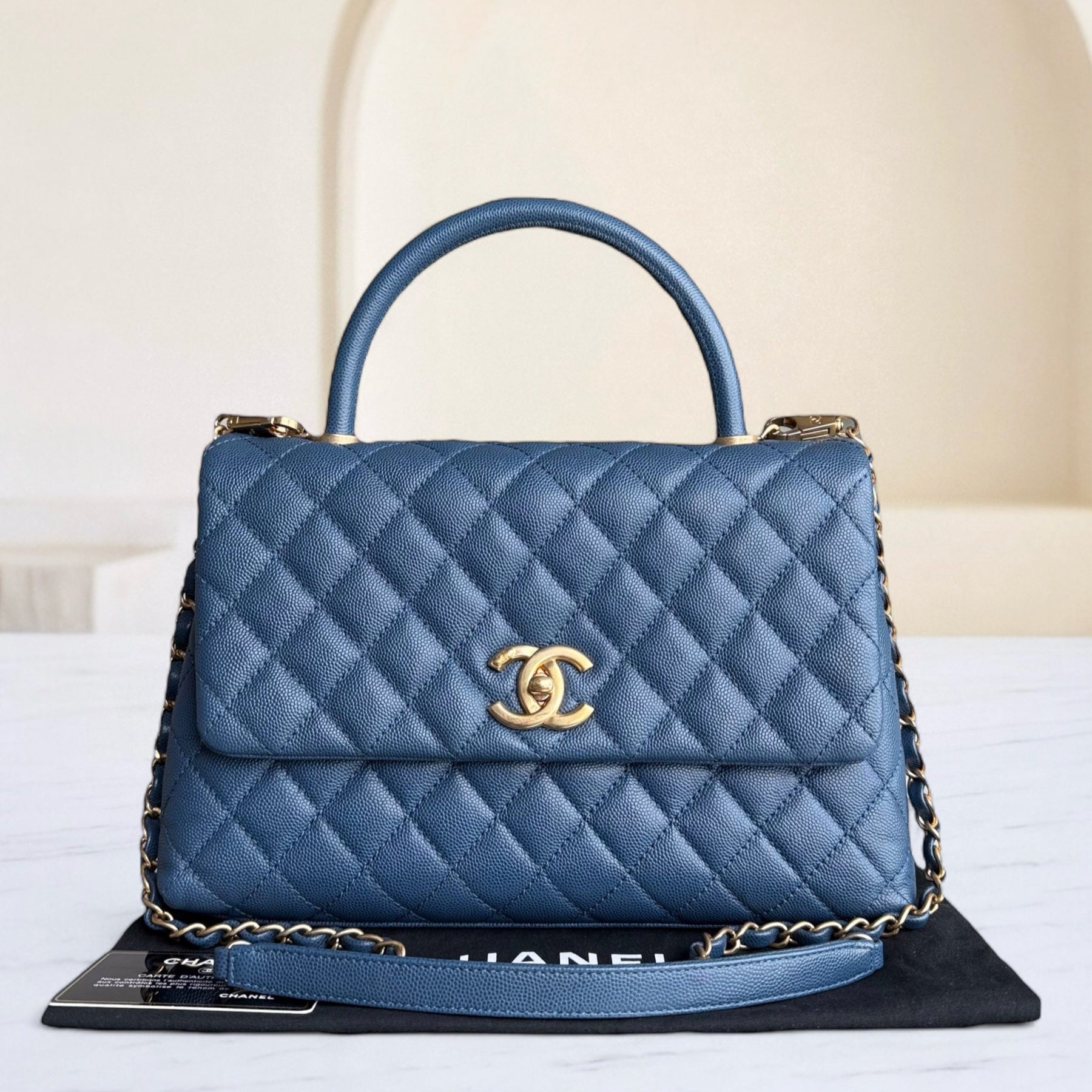 Chanel Coco Handle Medium - Caviar Quilted Blue Grained Calfskin Gold Hardware Series 24