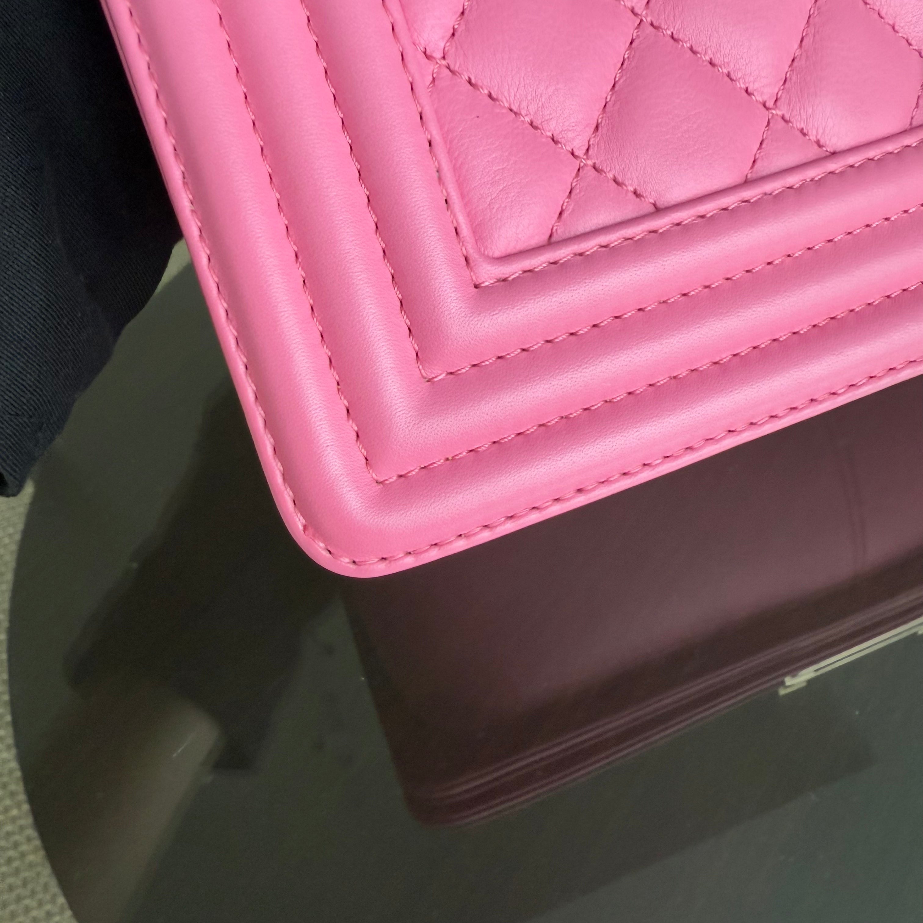 Chanel Boy Medium - Caflskin 25CM Quilted Pink Gold Hardware