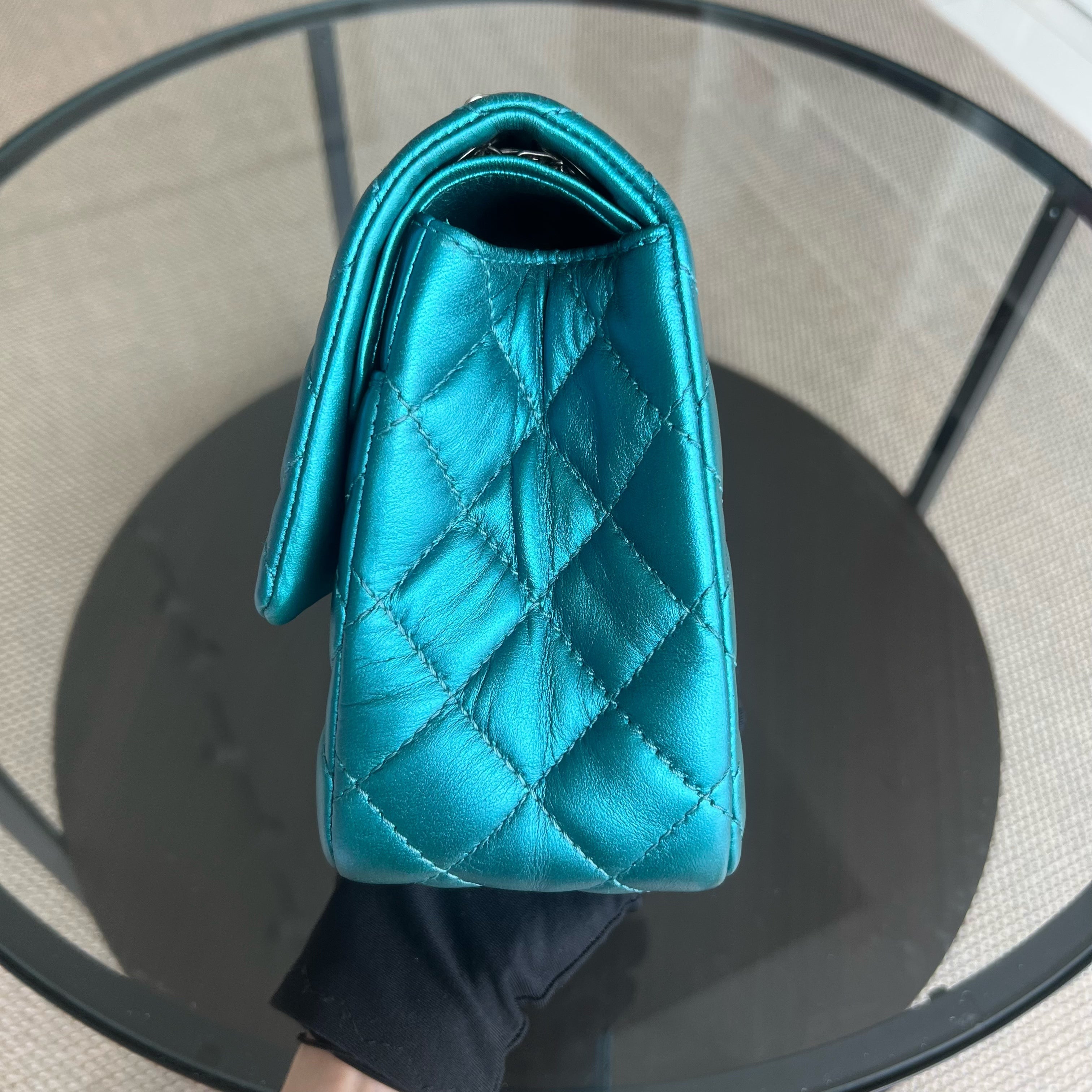 Chanel 2.55 Reissue 226 - Medium Quilted Calfskin Iridescent Cyan Blue Silver Hardware Series 12