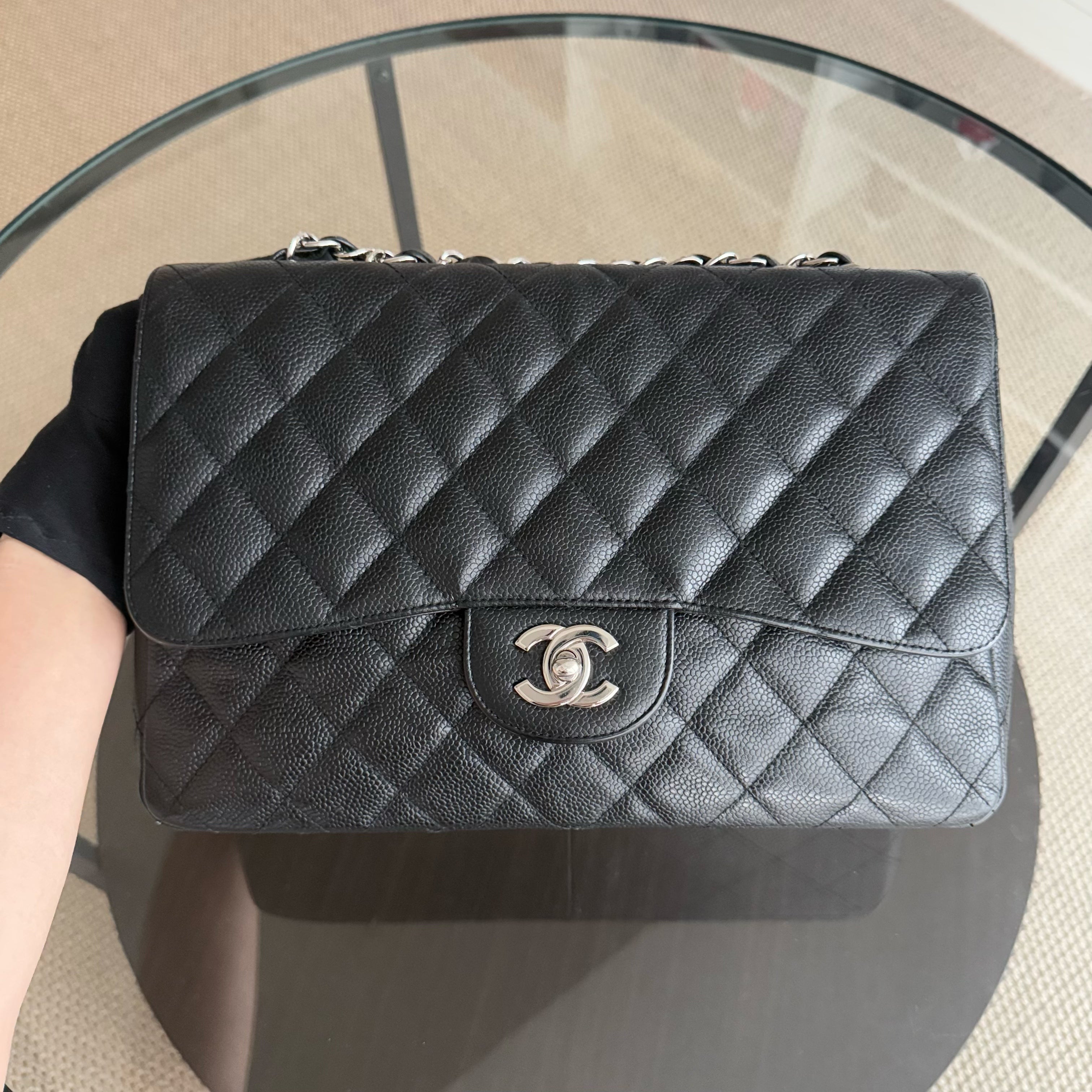 Chanel Classic Flap Jumbo - Caviar 30CM Quilted Black Silver Hardware Series 12