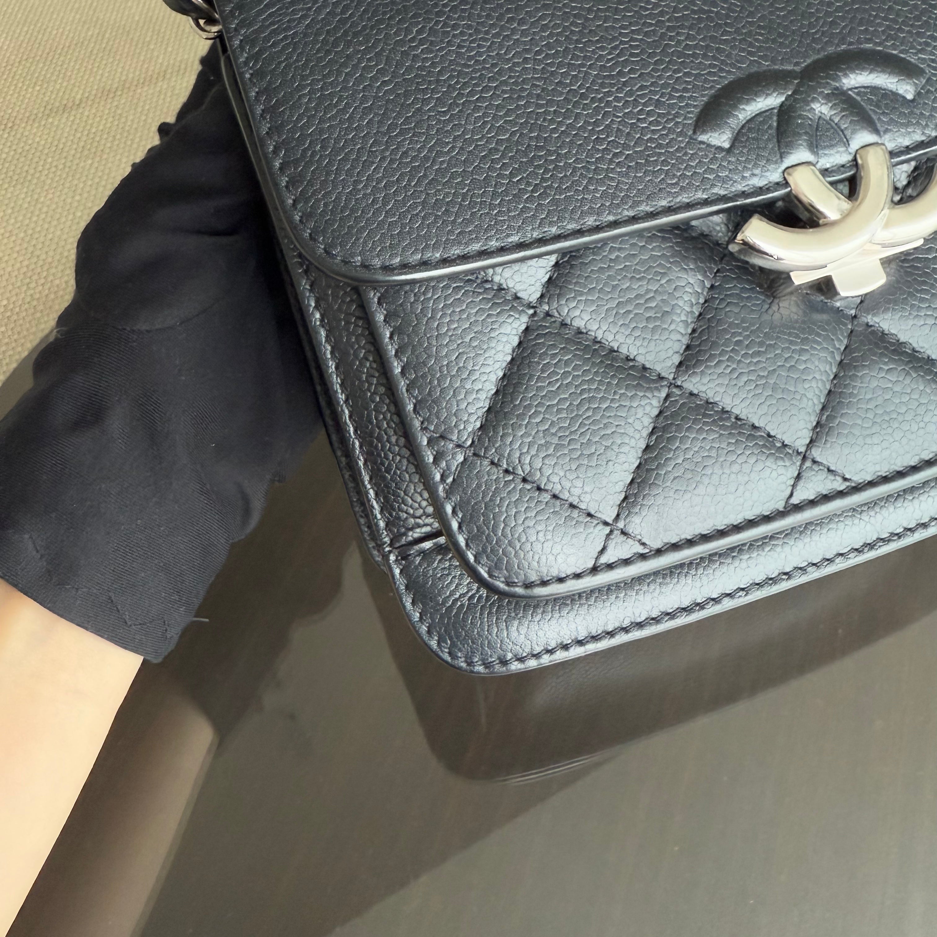 Chanel Small CC Box Flap - Quilted Calfskin Black Silver Hardware Series 24