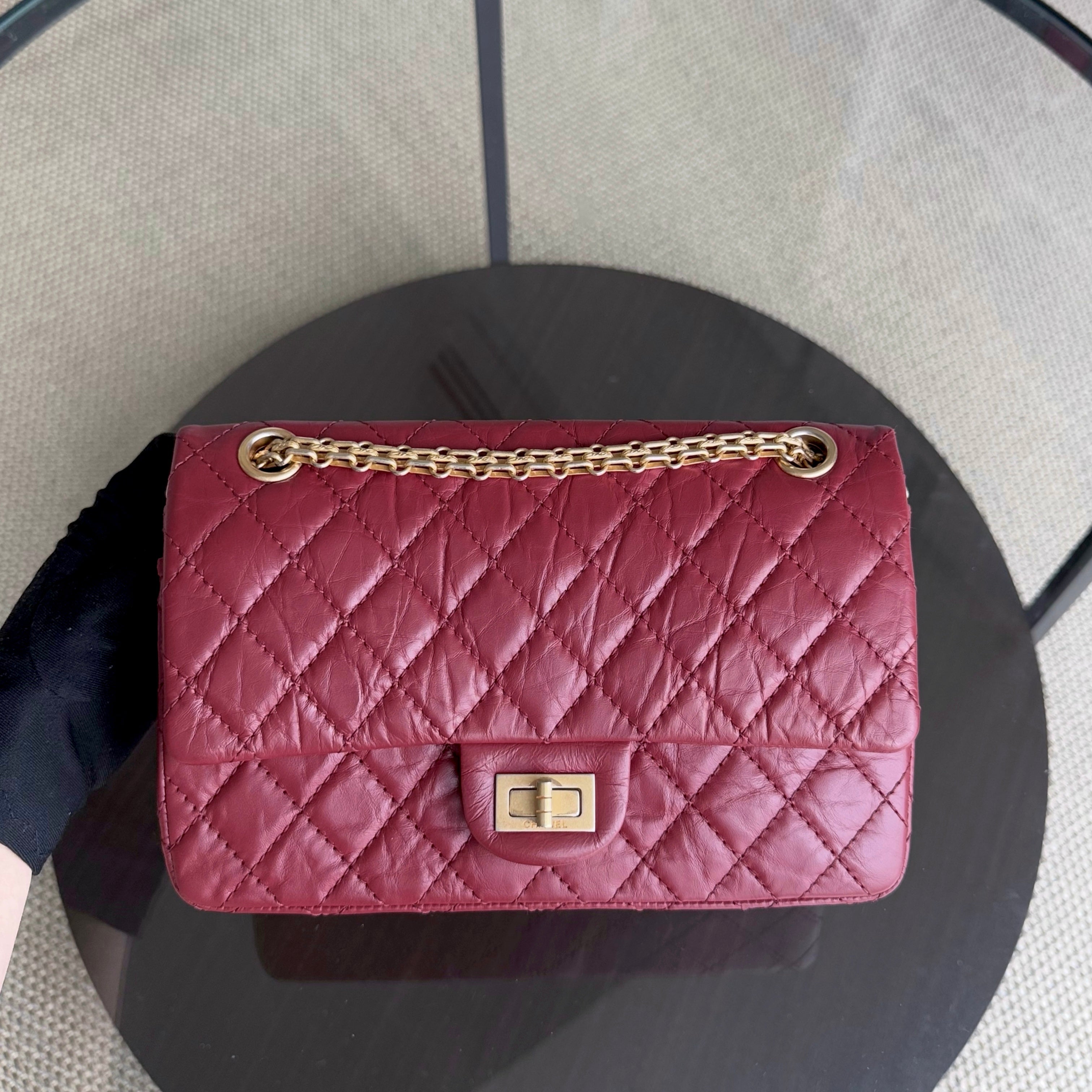 Chanel 2.55 Reissue 255 - 24CM Quilted Calfskin Dark Red Burgundy Gold Hardware Series 25