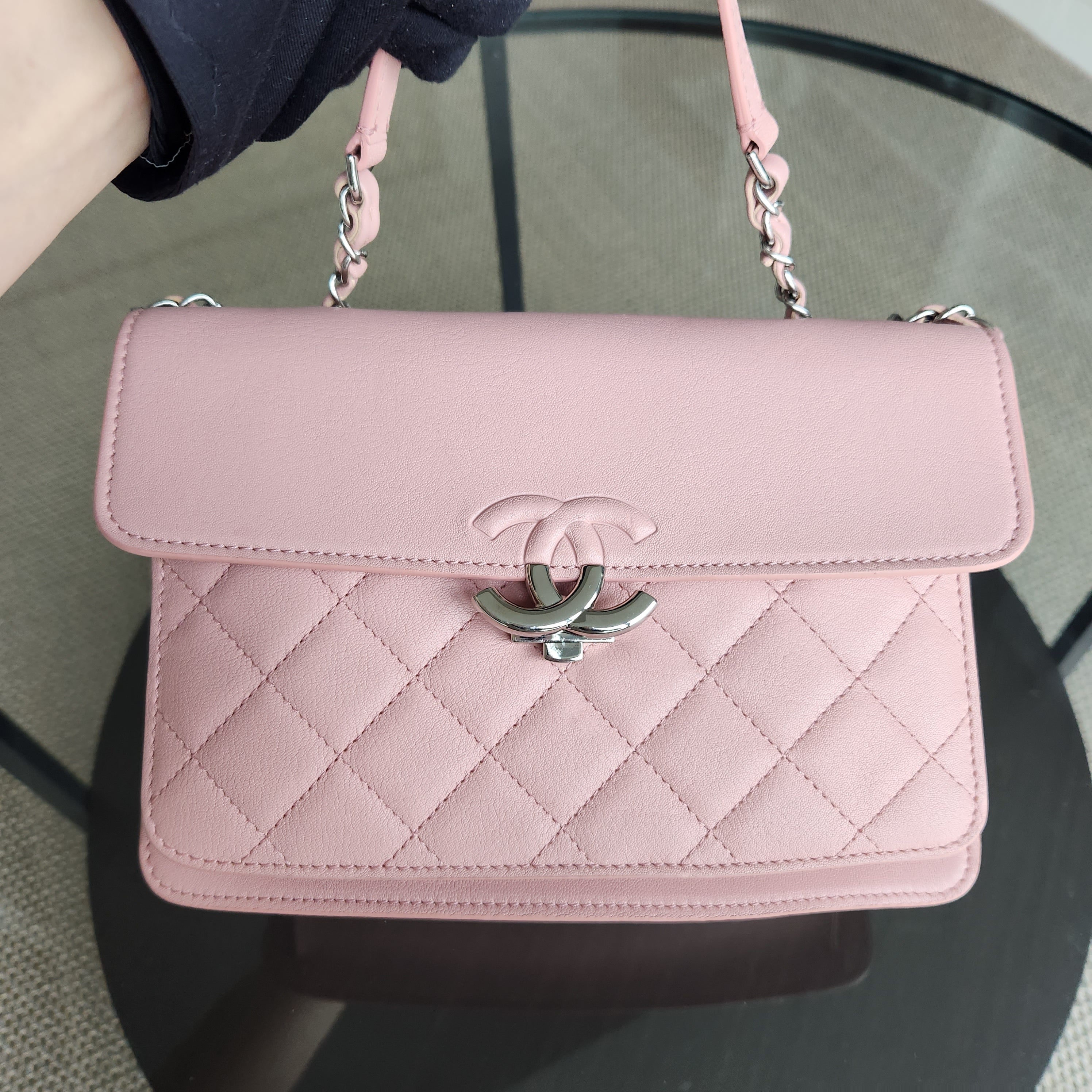 Chanel CC Box Flap - Calfskin Quilted Pink Silver Hardware Series 24