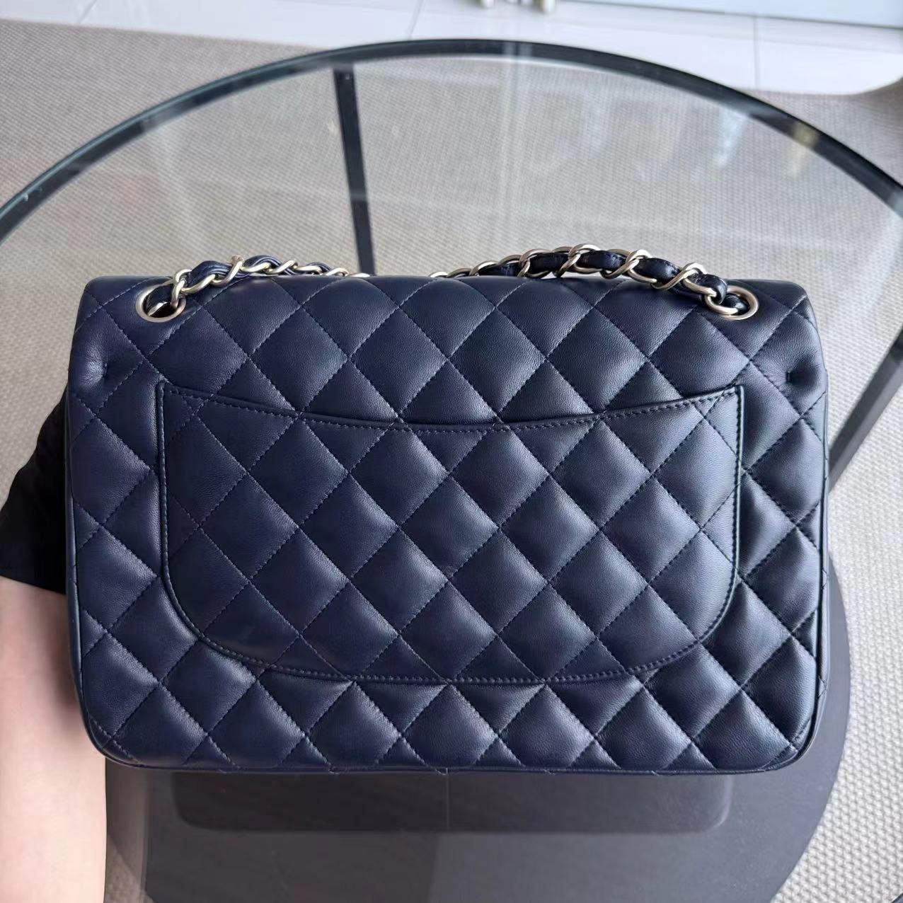 Chanel Classic Flap Jumbo Quilted Lambskin Dark Navy Blue Golden Hardware Series 20