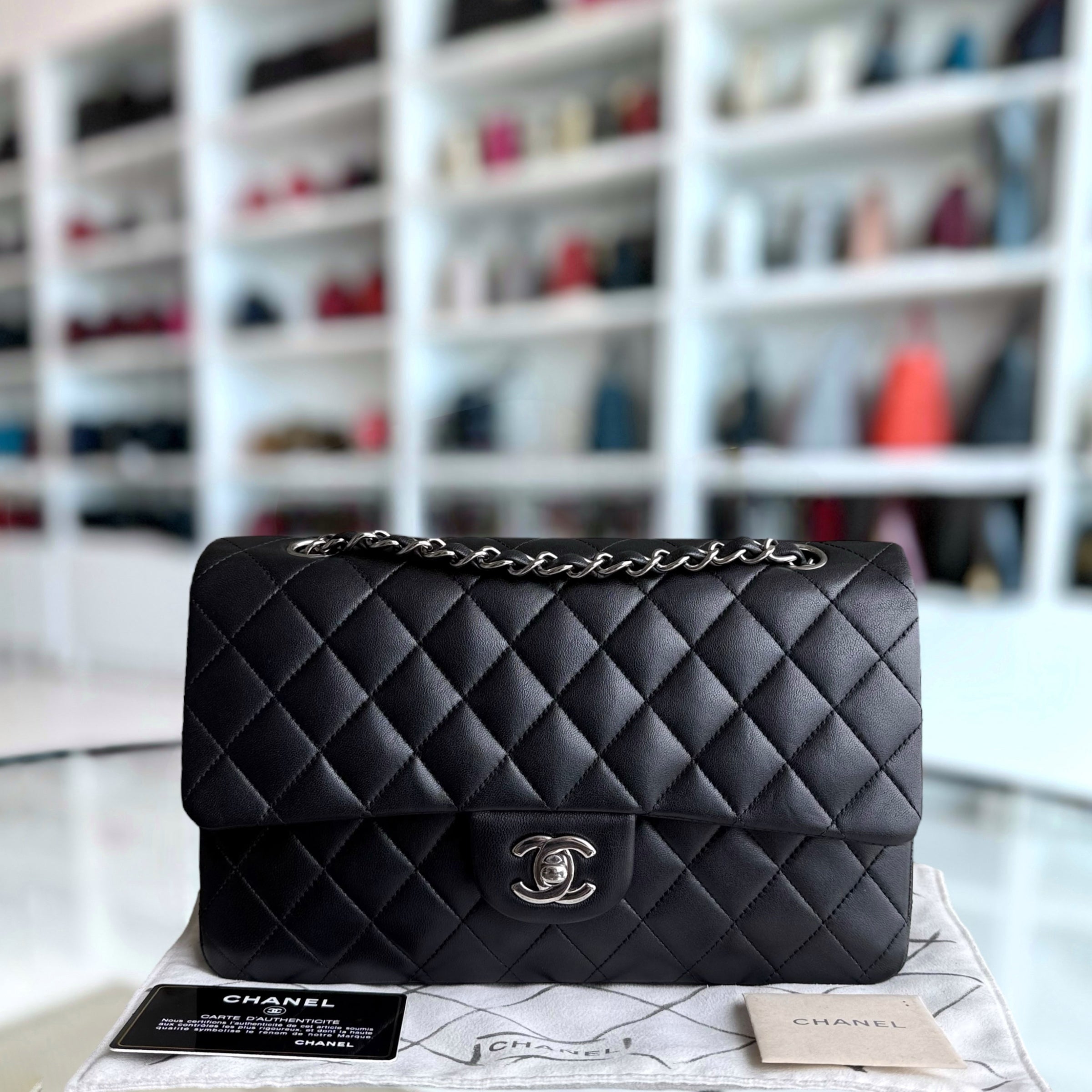 Chanel Classic Flap Medium - 25CM Quilted Lambskin Black Silver Hardware Series 13