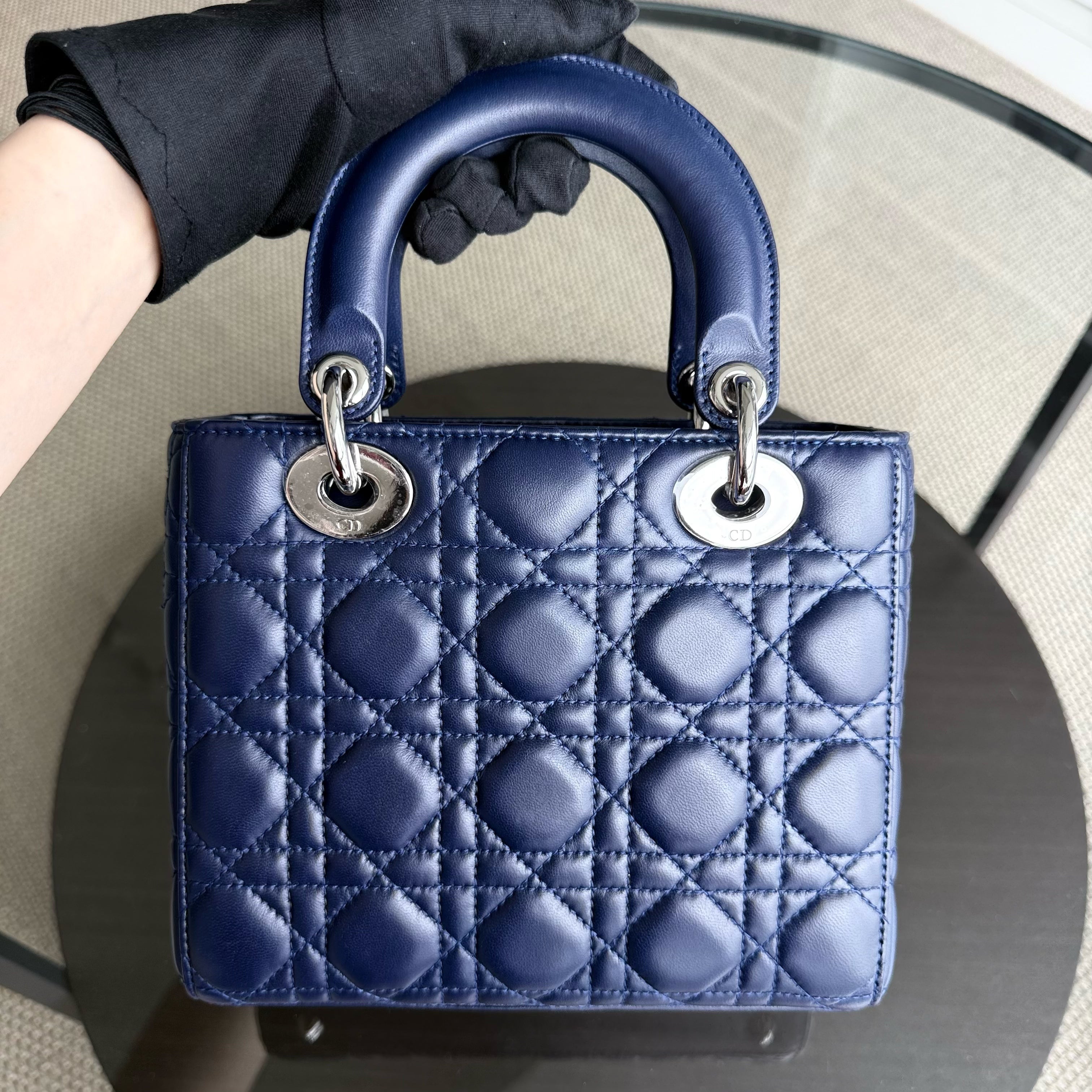 Dior Lady Small - Cannage Lambskin Dark Blue Silver Hardware