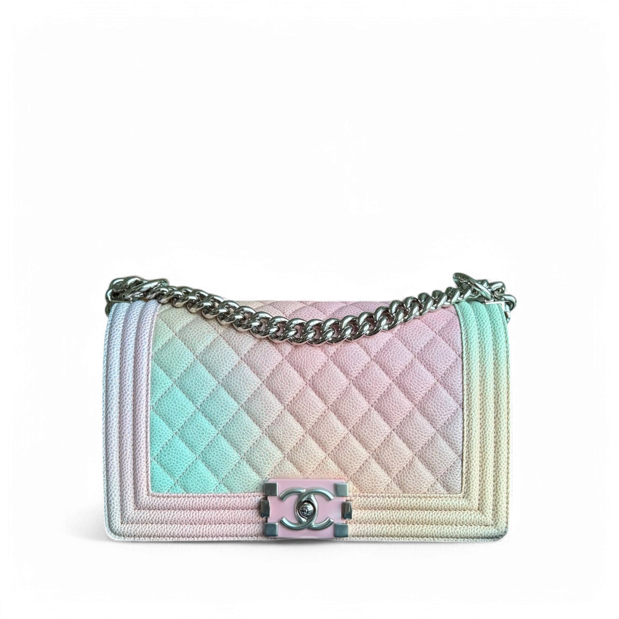 Chanel Boy Medium - Caviar Rainbow 25CM Limited Edition Quilted Silver Hardware Series 25