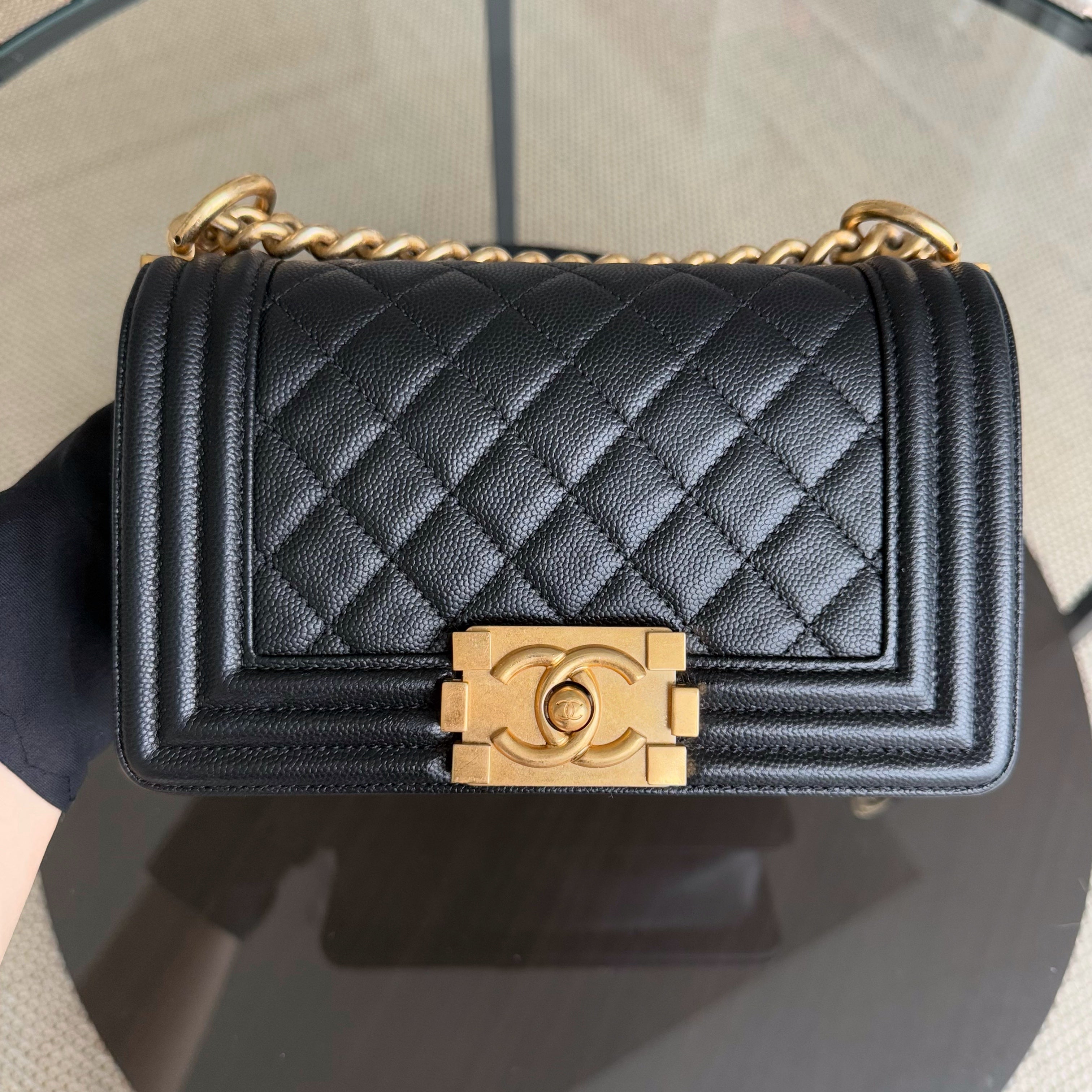 Chanel Boy Small - Caviar 20CM Quilted Black Gold Hardware Series 29