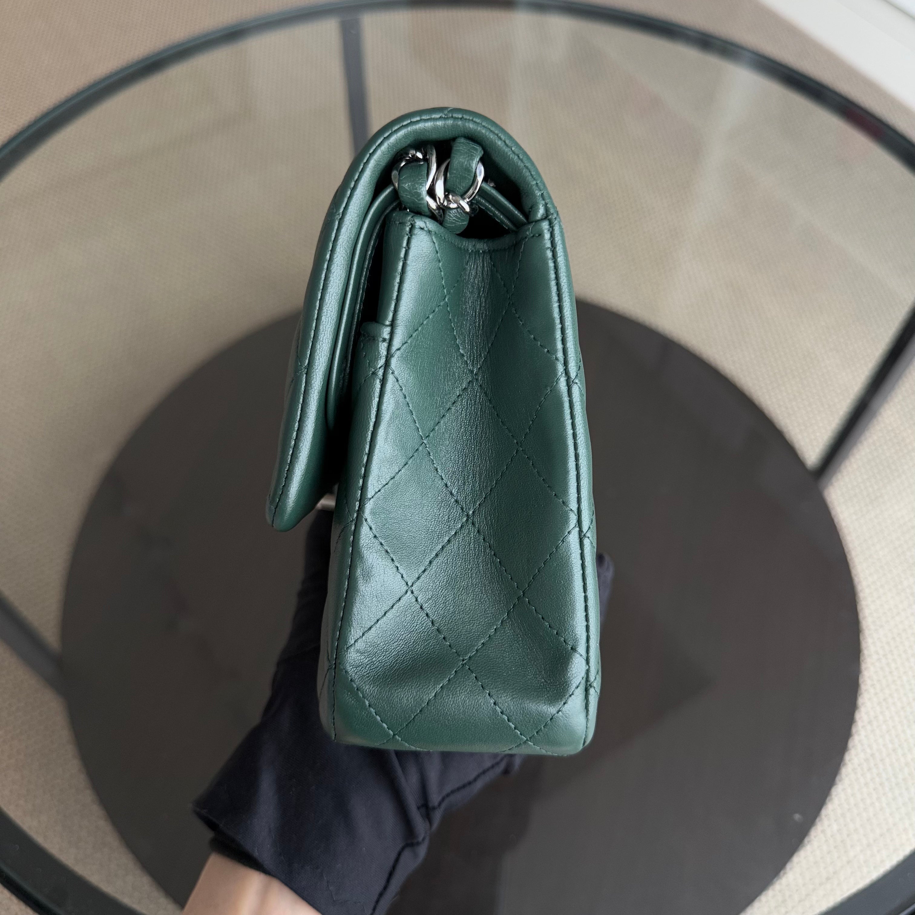 Chanel Classic Flap Medium - 25CM Quilted Lambskin Dark Green Silver Hardware Series 23