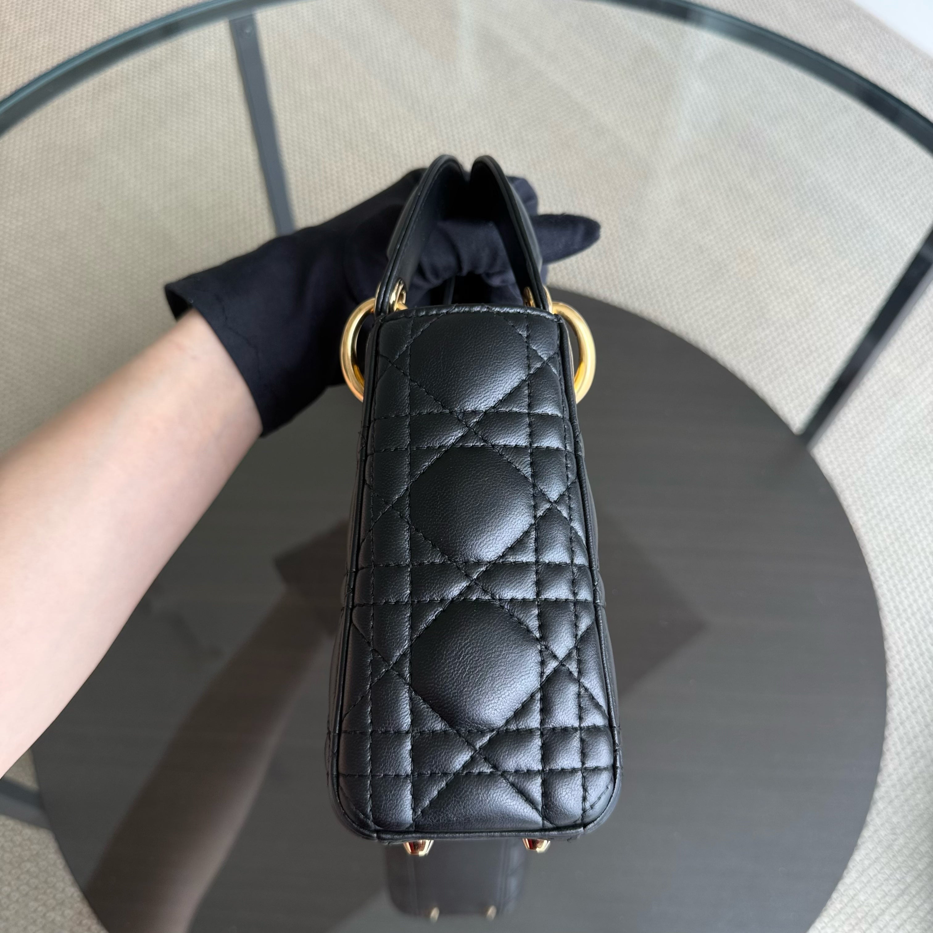 Dior Lady Mini - Cannage Lambskin Black Gold Hardware Adjustable Strap