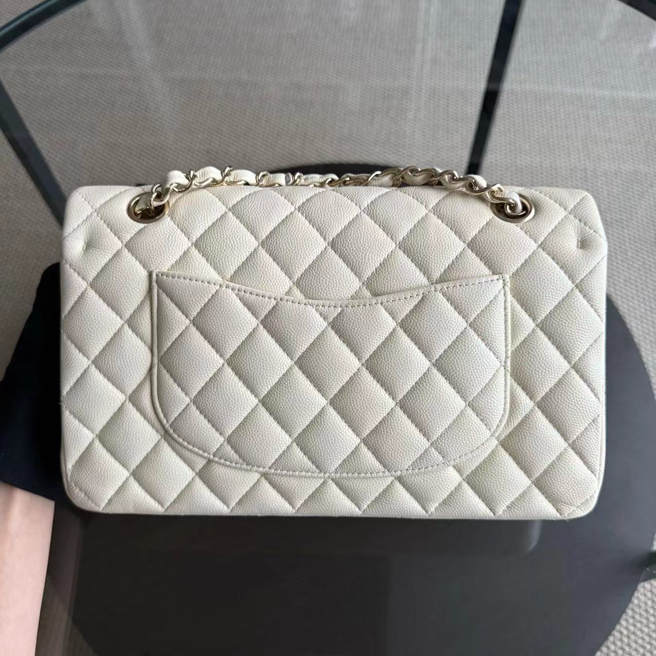 Chanel Classic Flap Medium - Caviar Quilted 25CM Cream White Gold Hardware Series 27