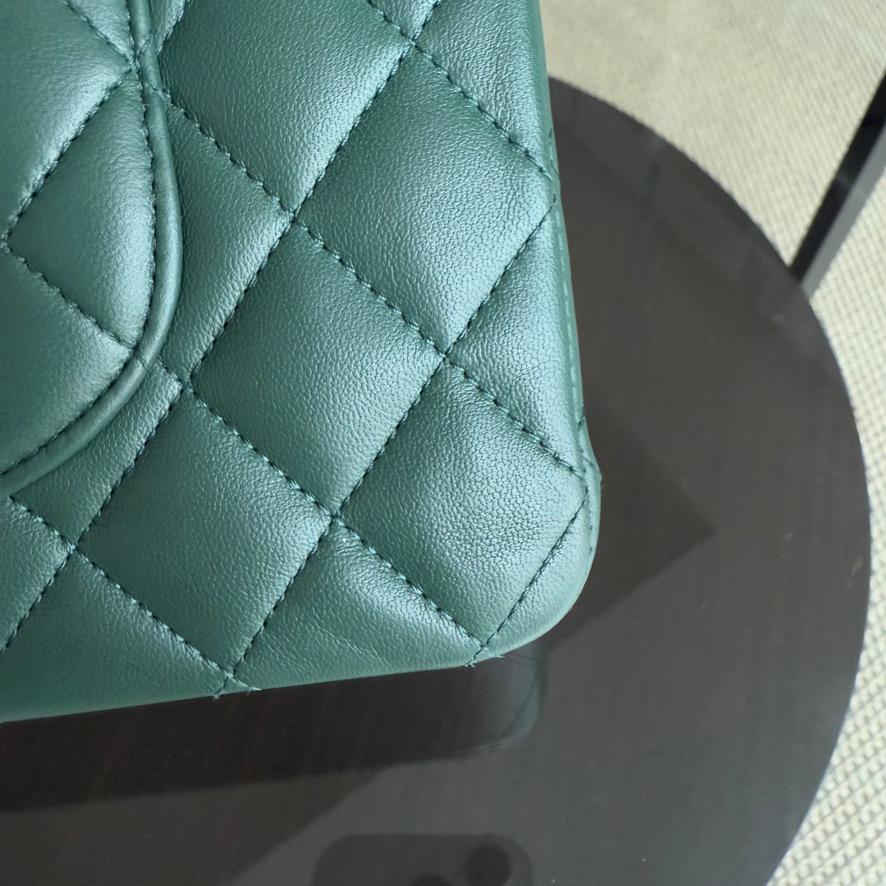 Chanel Classic Flap Medium - 25CM Quilted Lambskin Dark Green Silver Hardware Series 23