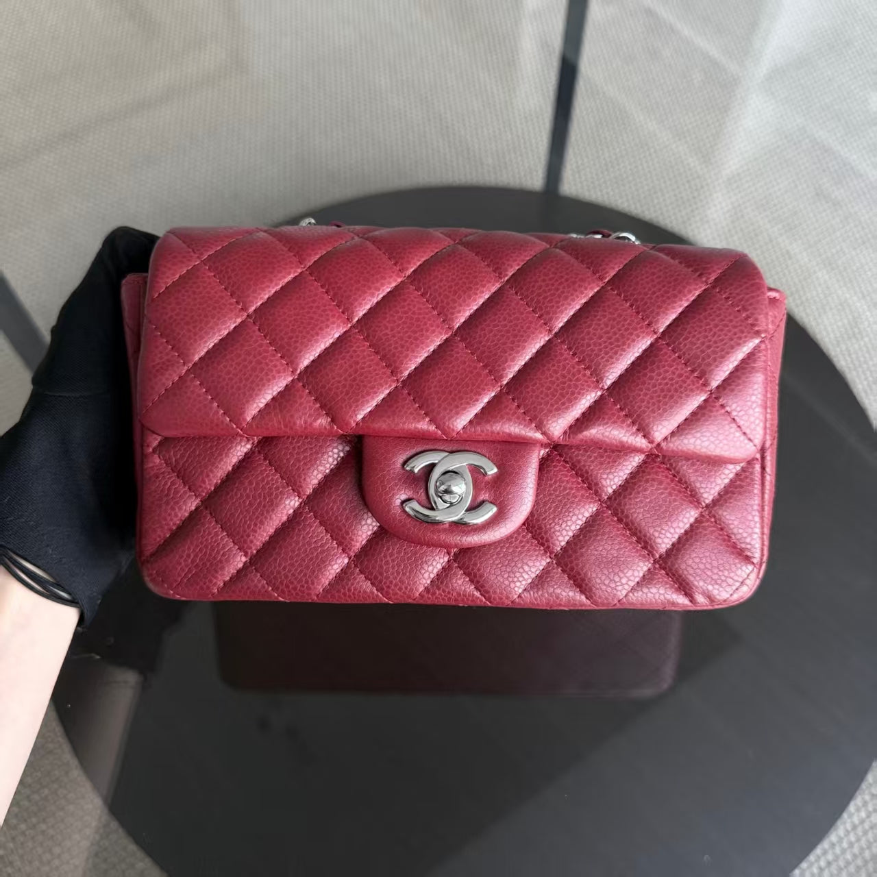 Chanel Classic Flap Mini - Caviar 20CM Quilted Dark Red Burgundy Silver Hardware Series 17