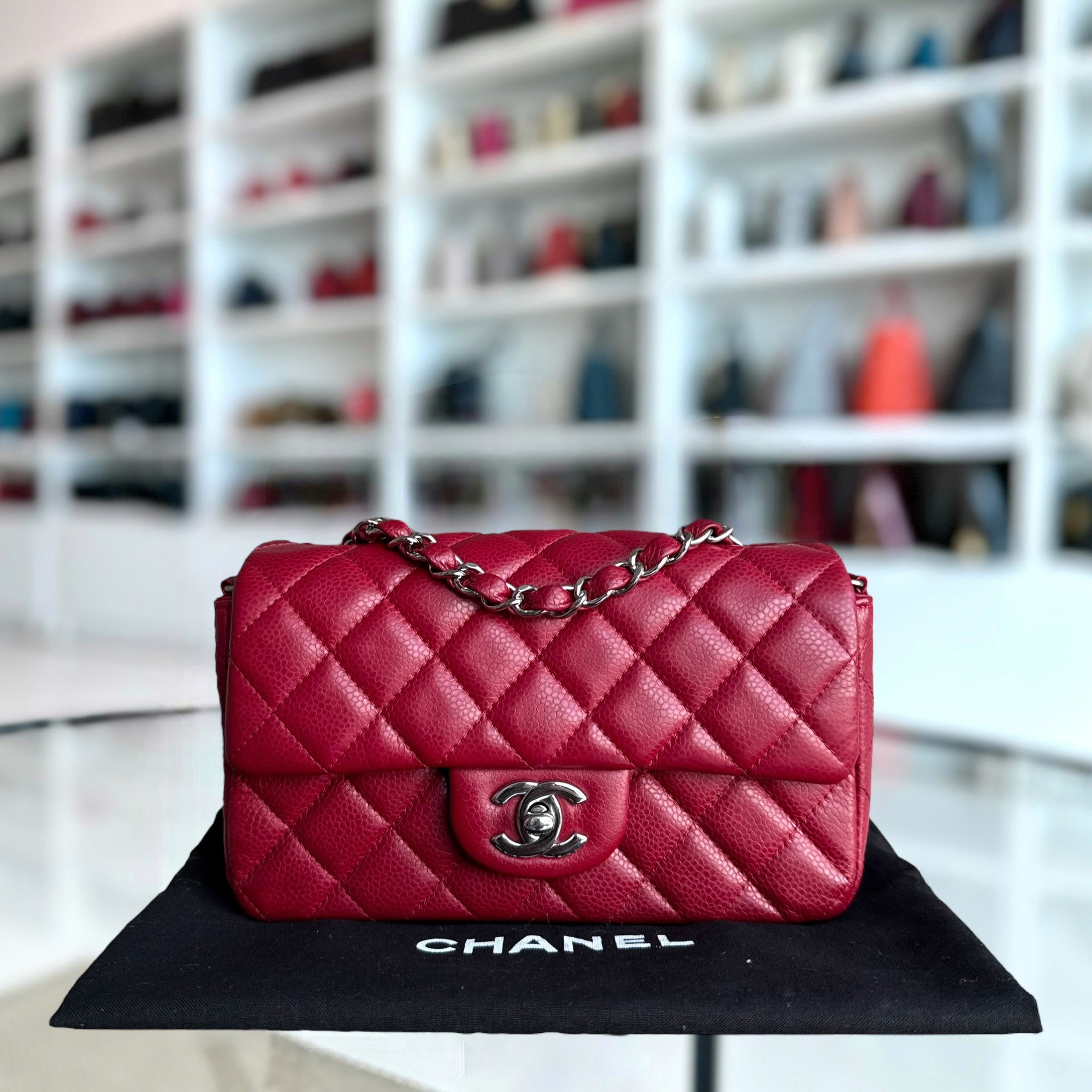 Chanel Classic Flap Mini - Caviar 20CM Quilted Dark Red Burgundy Silver Hardware Series 17