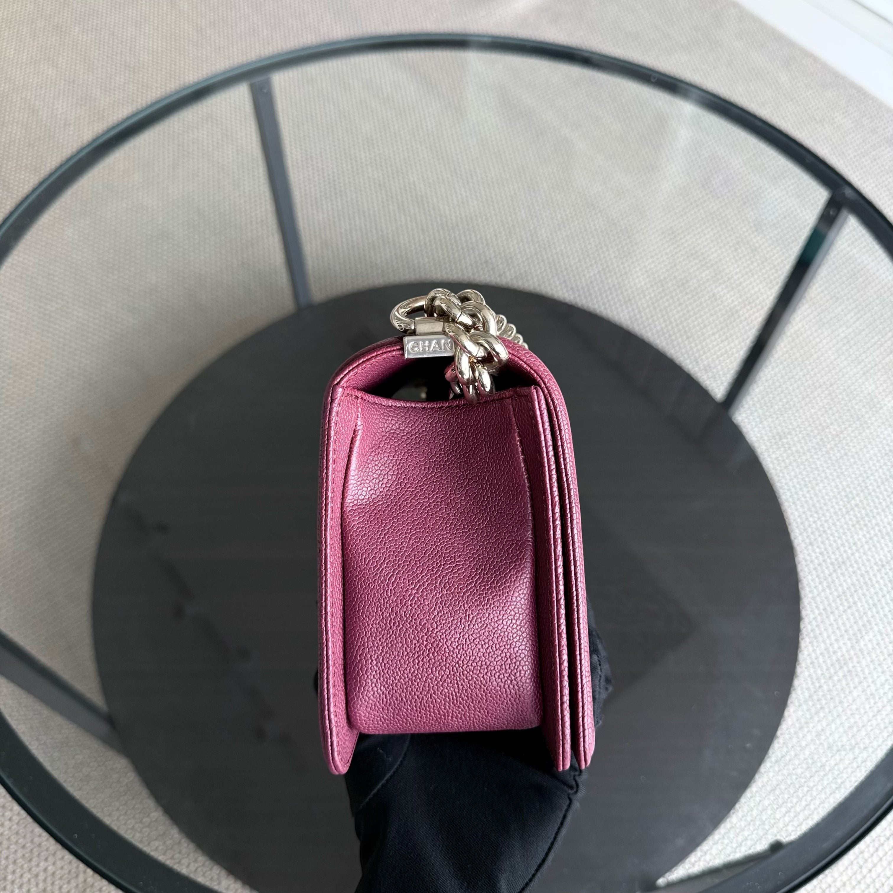 Chanel Boy Medium - Caviar 25CM Chevron Burgundy Gold Hardware Series 28